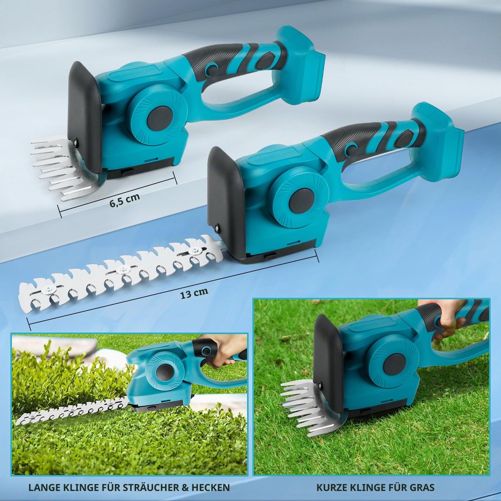 3 in 1 Akku Teleskop Heckenschere kompatibel mit Makita 18V, Akku Grasschere und Strauchschere Messerlänge 220 mm & 130mm, 90°abwinkelbarer Kopf für Strauch und Heckenschnitt (ohne Akku)