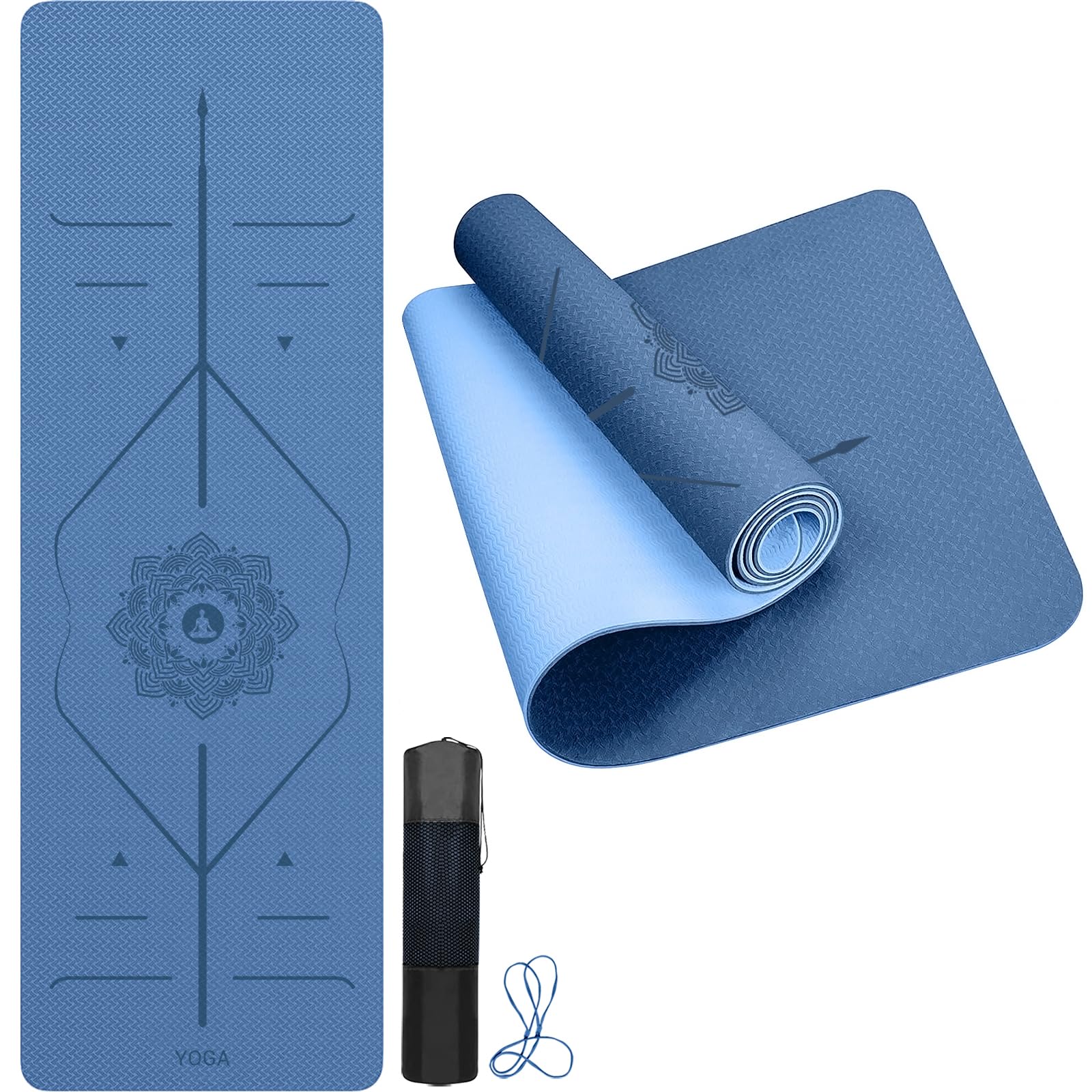Pro Yoga Mat 6mm Thick, Non-Slip Lightweight Exercise Mat with Carry Strap and Bag, Supportive Pilates and Gym Mats for Home Use, Ideal for Yoga, Stretching, Meditation and Floor Workouts