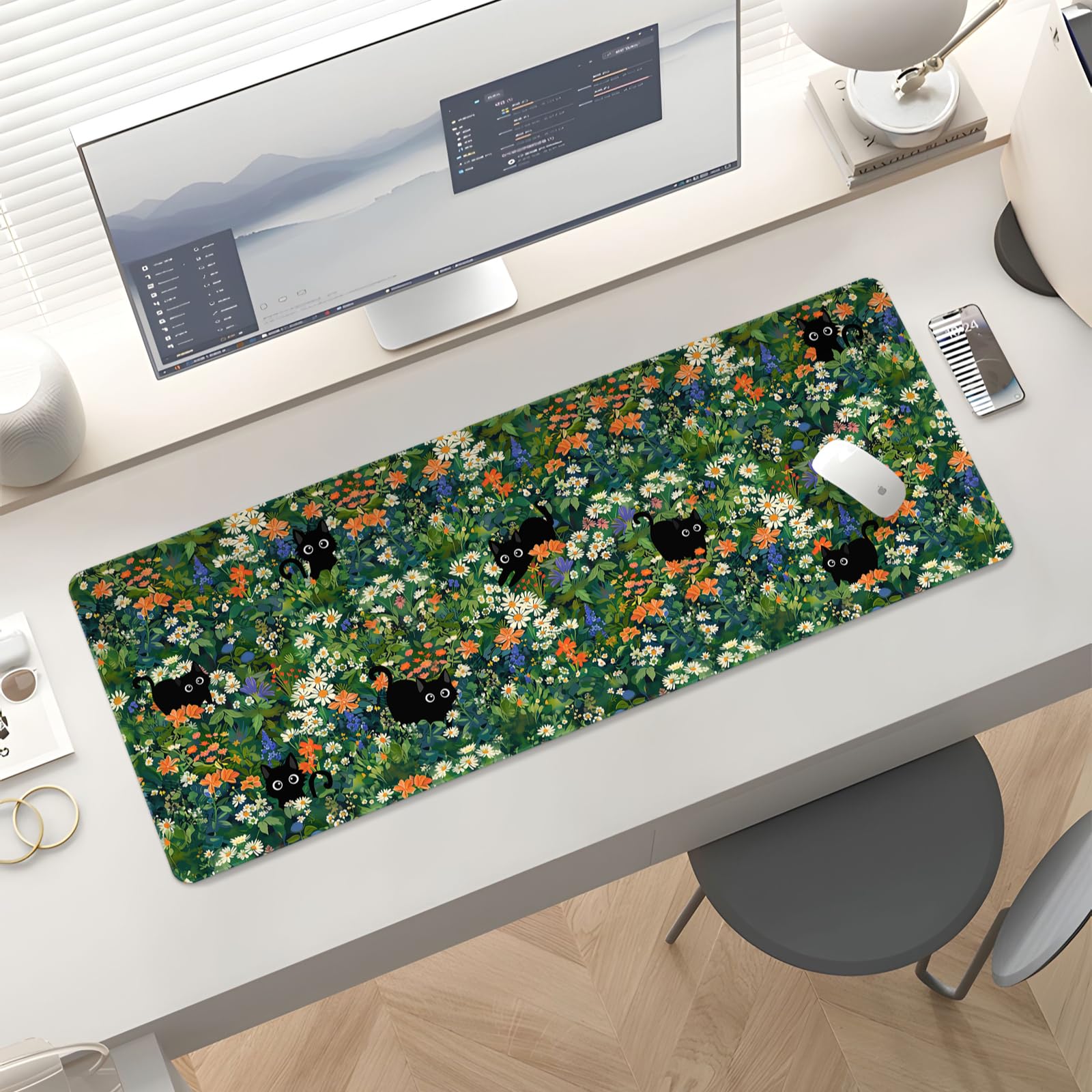 Alfombrilla de ratón para Juegos, Teclado Grande, Lindo Ordenador de Escritorio de Oficina, portátil, Gato, flawer, XXL, Largo, Gigante, Grande, Kawaii, estético, Femenino, Bonito, diseño