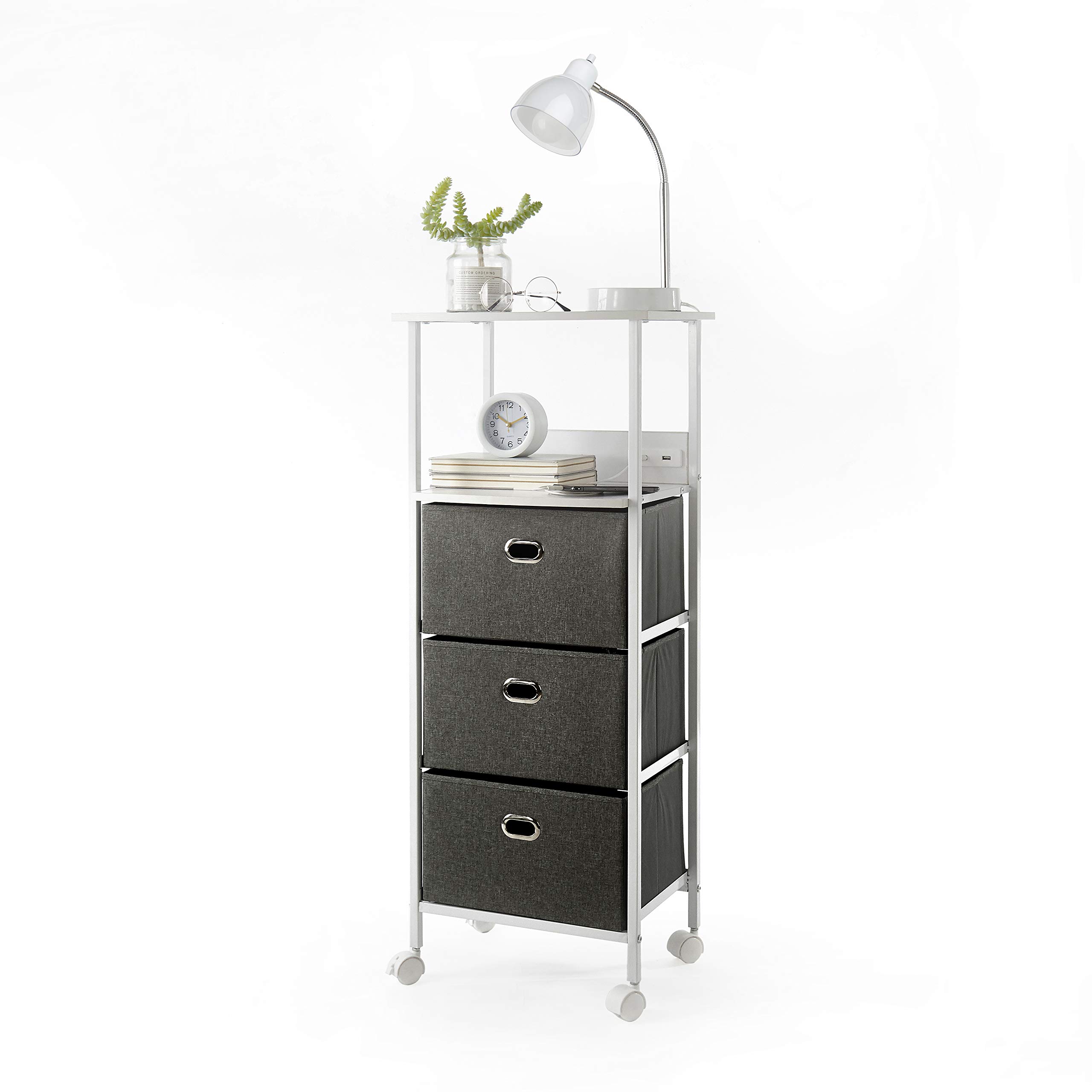 urban lifestyle charging rolling storage cart with shelf, charcoal