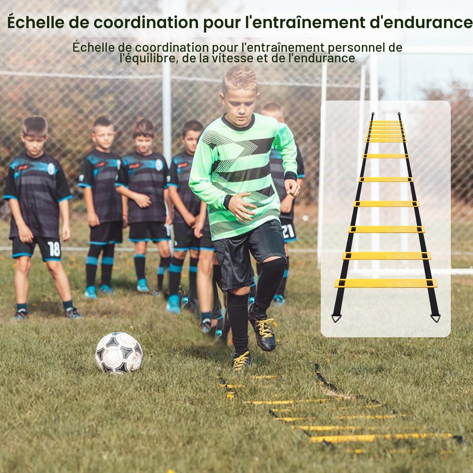 Accessoires D'entraînement de Football, Entrainement Football Équipement D'entraînement de Football avec Échelle D'Agilité, 12 Cônes, Parapluie de Résistance et Sac de Rangement