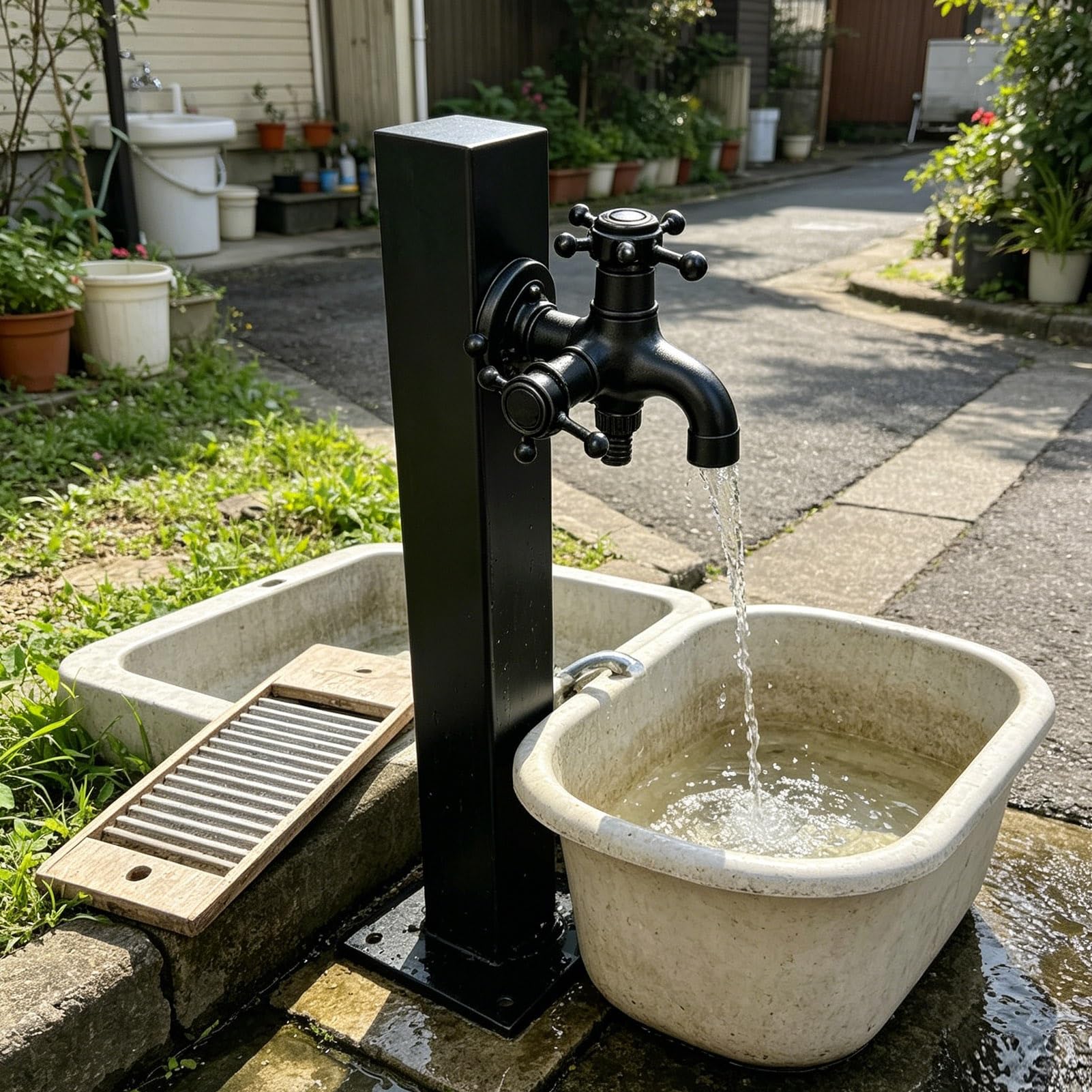 Gaommini Square B Outdoor Water Column Garden Tap Antifreeze Hose Faucet For Patio Lawn Yard Hydrant, Vertical Water Feature Post Stainless Steel Water Spigot, Bottom Or Side Inlet(,Height: 95Cm/37.4In)