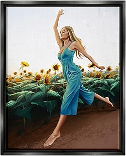 Stupell Industries Woman Running Through Rural Sunflower Meadow Field Floating Framed Wall Art, Design By Ziwei Li