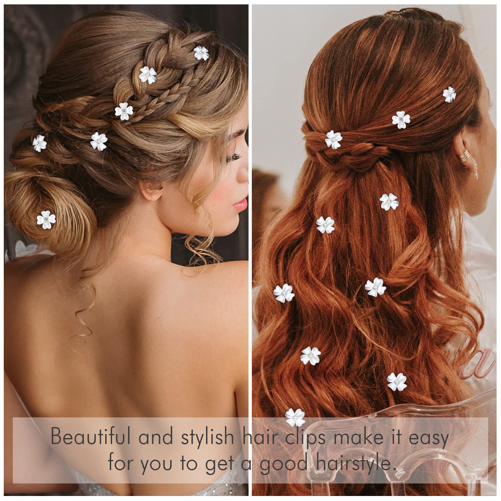 20 mini pinzas para el pelo con flores blancas con diamantes de imitación, horquillas decorativas para el cabello, pasadores de pelo de boda, accesorios para el cabello de novia para niñas y 2
