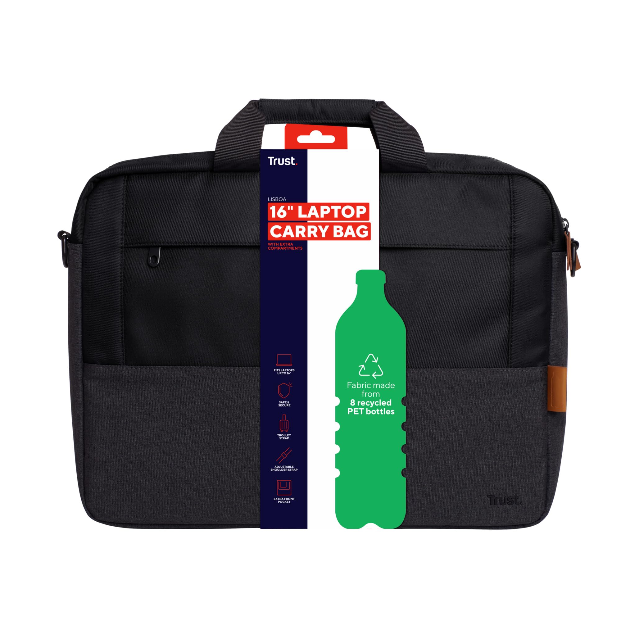 Trust Lisboa Sacoche pour Ordinateur Portable 16 Pouces, Noir
