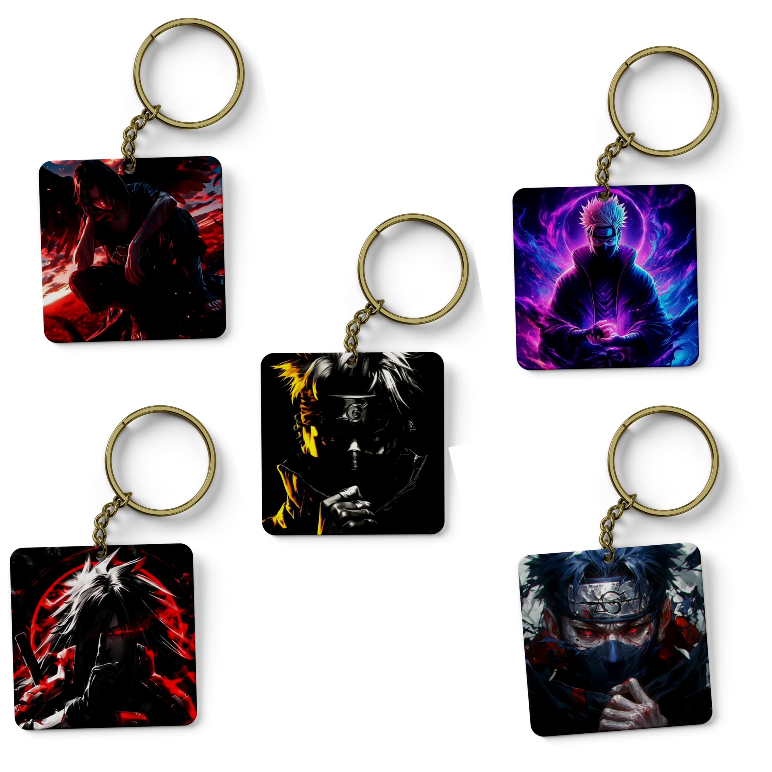 Vibes Wrapz Premium (Pack of 5) Naruto Anime Printed Keychain For Bike, Scooty, Car Key Chain