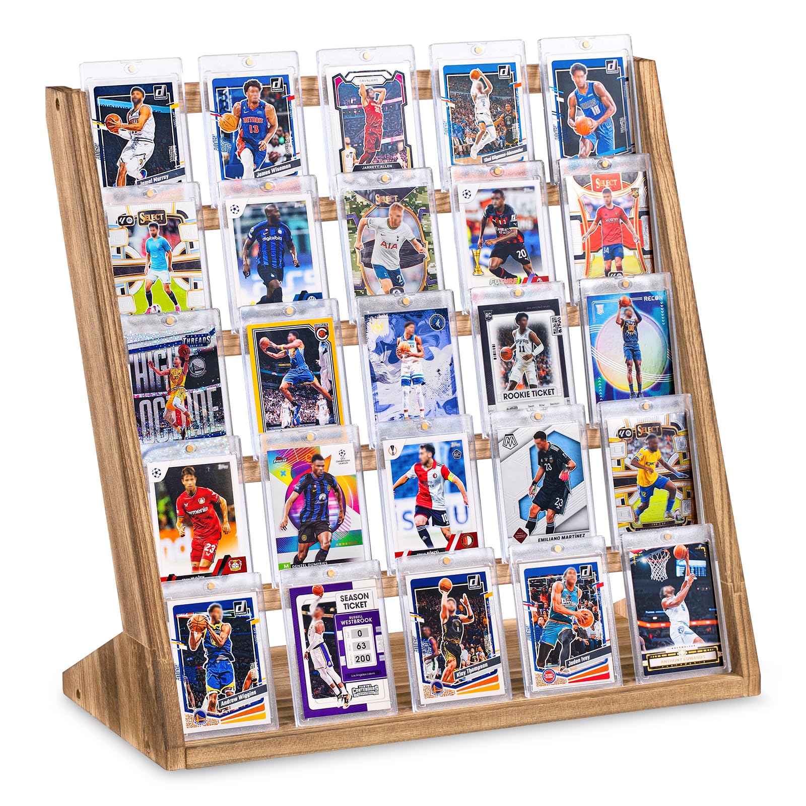 Emfogo Trading Card Display Stand, 5 Tier Graded Sports Card Display, Brown