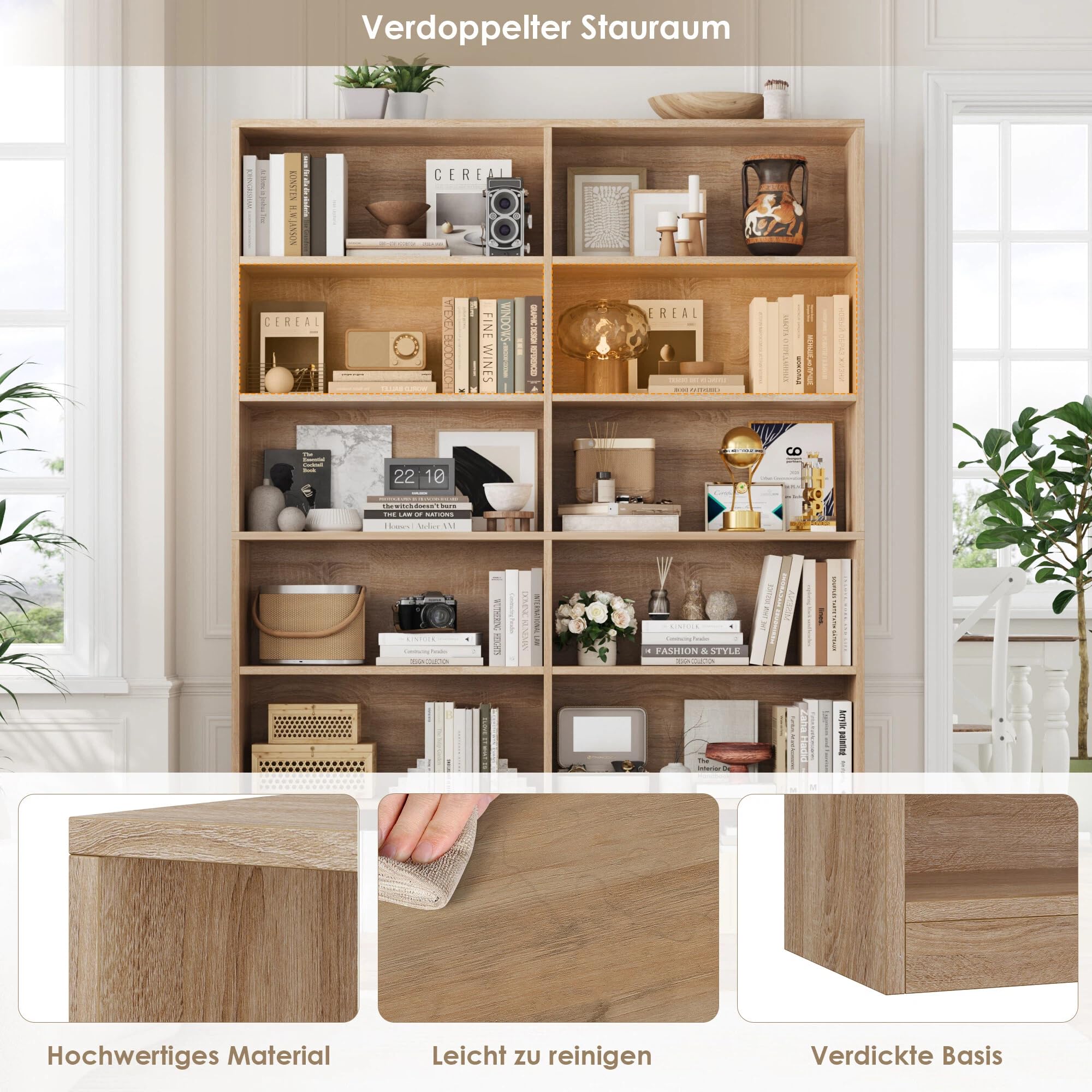 FirFurd Bücherregal Bücherschrank mit 12 Fächern 120x30x188,7 cm Eiche | Billy Regal, Raumteiler, Standregal doppelreihig, zur Aufbewahrung und Präsentation, für Arbeitszimmer Wohnzimmer