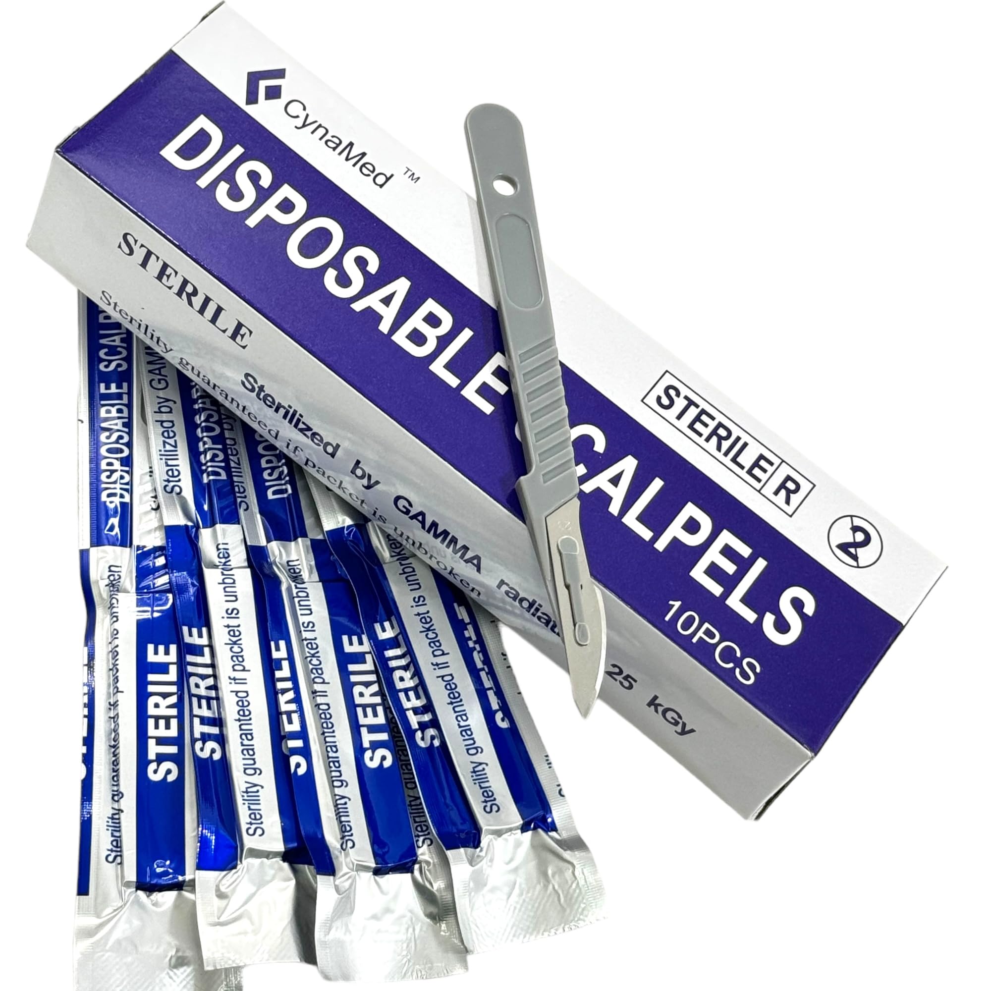 Disposable Scalpel with Plastic Handle W/Carbon Steel Blade - Sharp Cutting Edge - Sterile - Dermaplaning Blade, Arts & Crafts, Podiatry, Acne Removal, 10/Box (2, Scalpel No. 23)