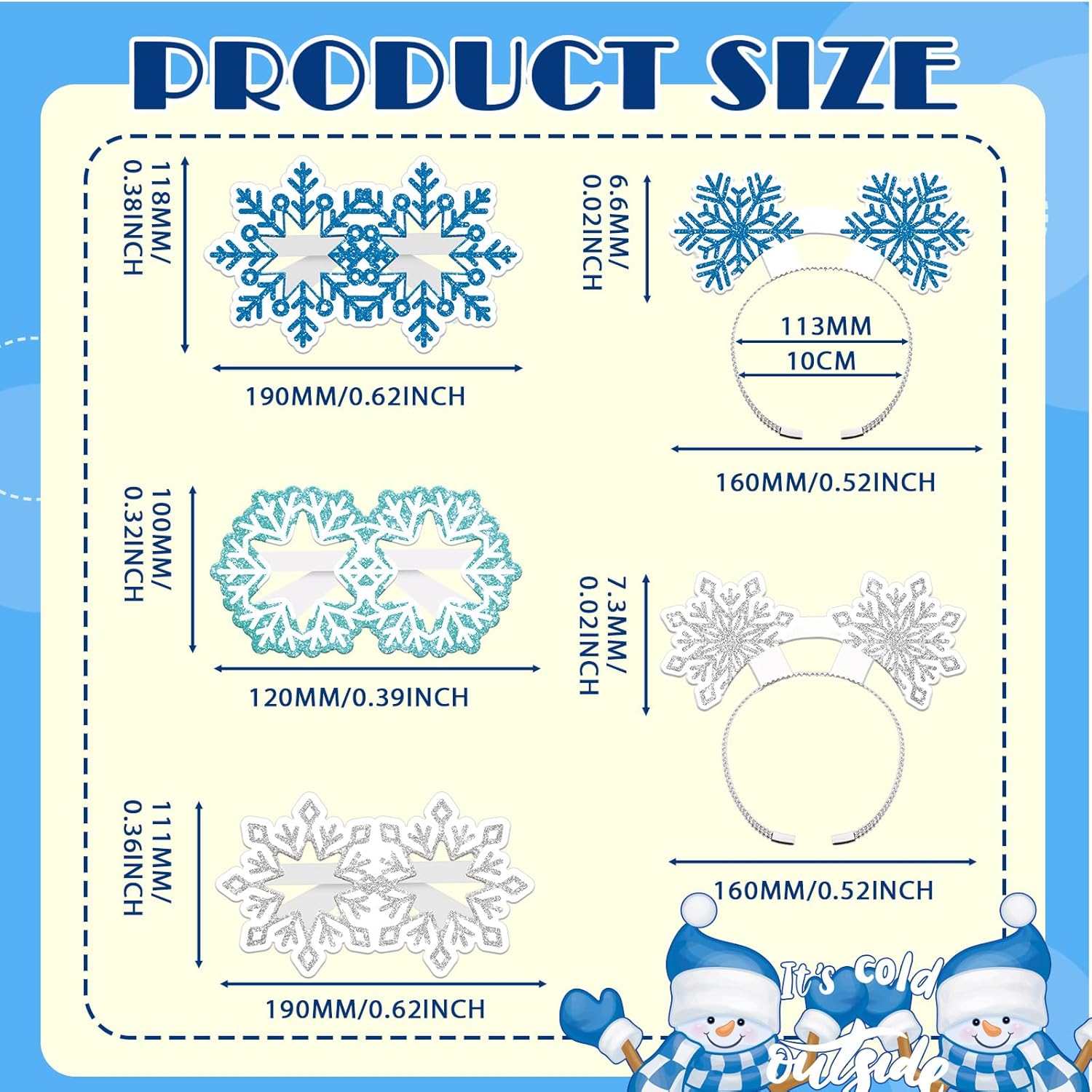 24 Pcs Winter Party Decor Snowflake Snowman Paper Eyeglasses and Headbands Set Cold Party Decorations(Snowflake Style) - Image 2