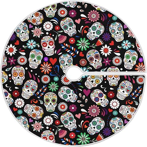 Ollabaky Falda de árbol de Halloween, Día de los Muertos, Halloween, calavera, árbol de Navidad, falda de árbol grande, almohadilla redonda para
