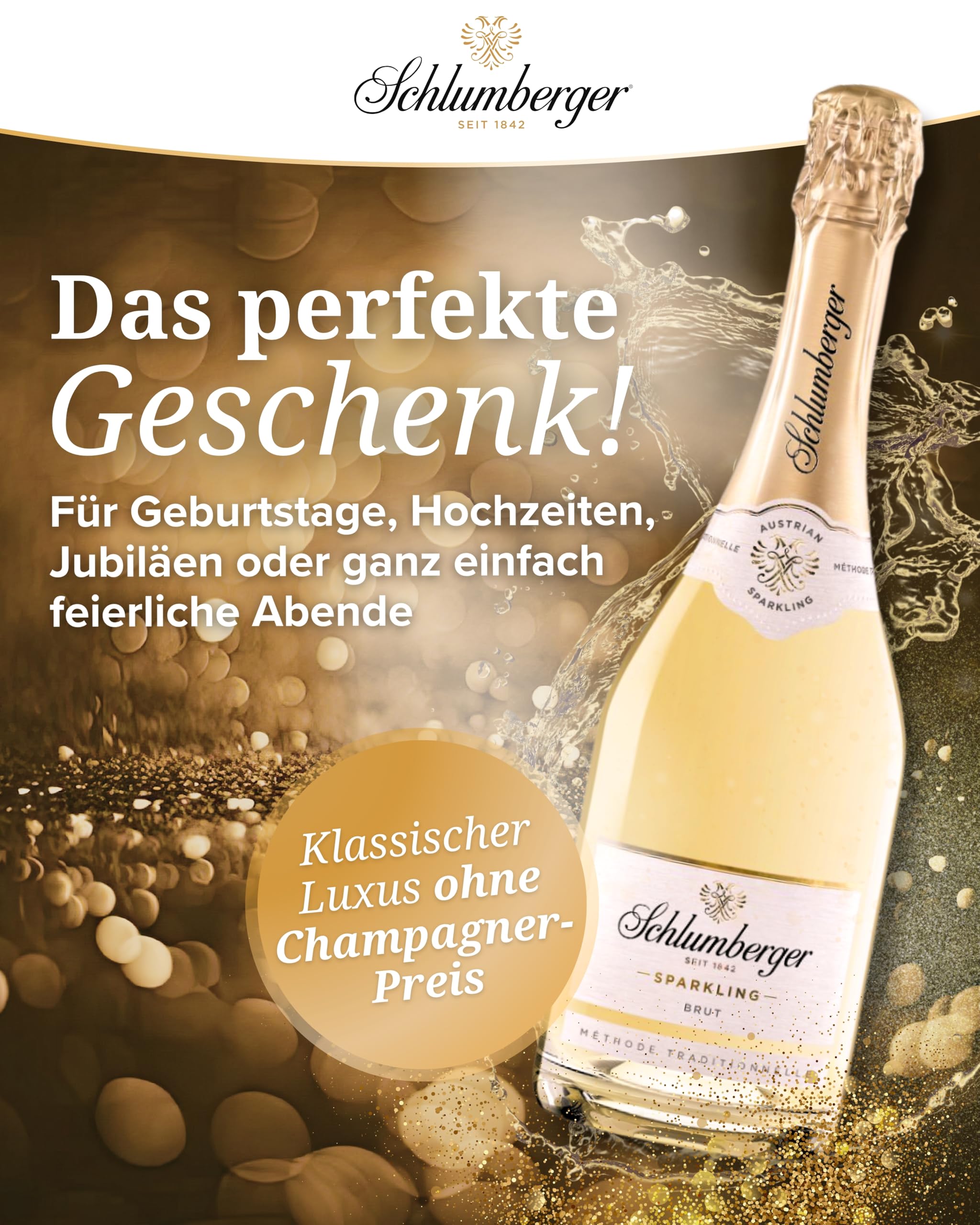 Schlumberger Sparkling Brut Klassik I Austrian Sparkling Sekt I 12% Vol. I 1,5 L I Méthode Traditionelle Flaschengärung I Feinperliger Brut Sekt als stilvoller Aperitif für besondere Anlässe