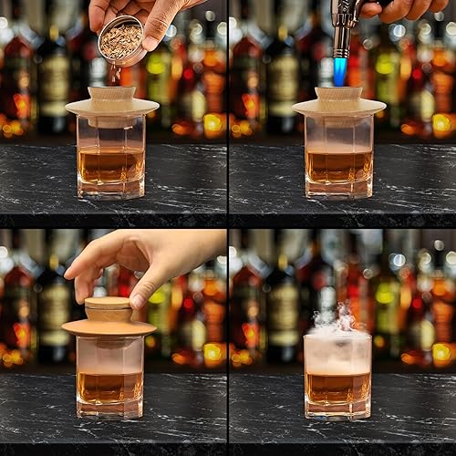 Miniatura 3 de Kit de ahumador de whisky, regalos para hombres, 4 piezas de chips de madera de sabores + 4 cubitos de hielo de acero inoxidable, accesorios para