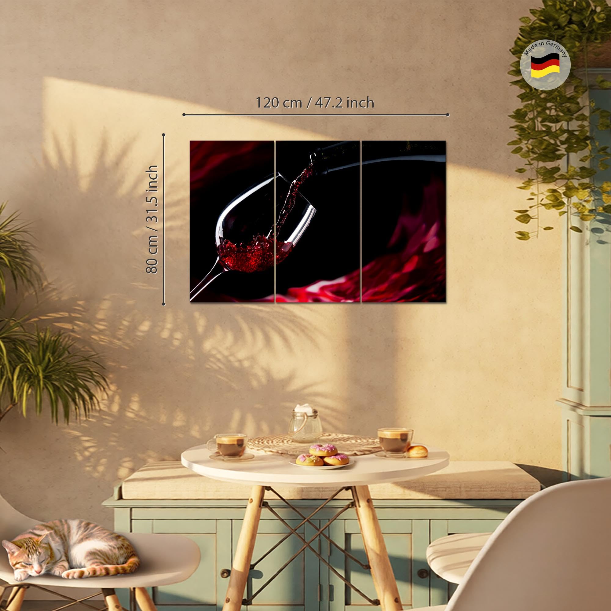 Runa Art Vin Cuisine Peinture Tableau Salon XXL Noir Rouge Salle à manger Verre 120 x 80 cm 3 Parties Decoration Murale 042231a