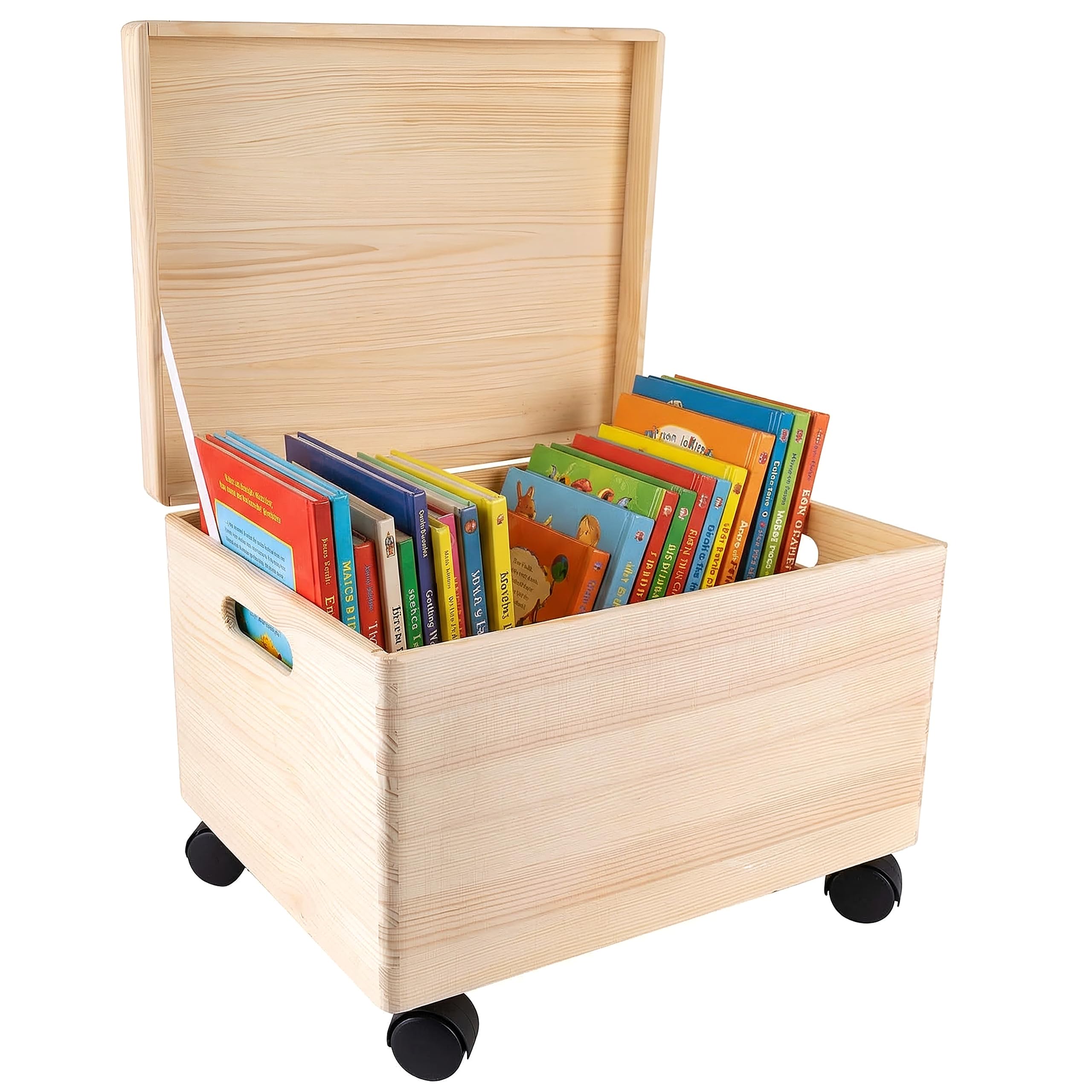 Creative Deco XXL Große Holzkiste mit Deckel und Rollen | 40x30x24 cm | (+/-1cm) | Ostern Holztruhe Erinnerungsbox Baby Holzbox mit Deckel und Griffen | Leicht zu transportieren | ROH UNGESCHLIFFEN