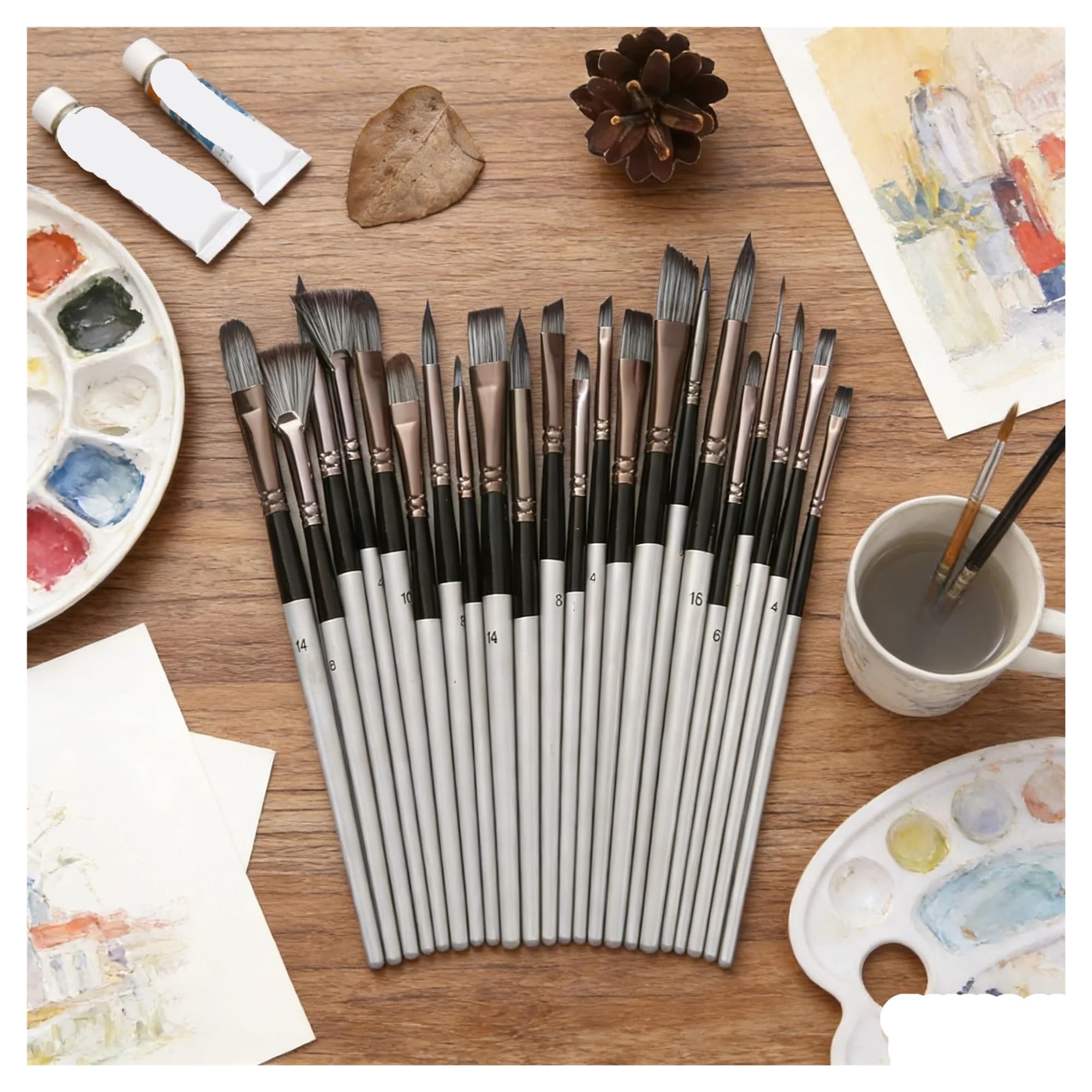 24-teiliges Pinselset mit Palettenmesser – Kunstpinsel Mehreren Spitzen for Acryl-/Aquarellmalerei(24 pcs)