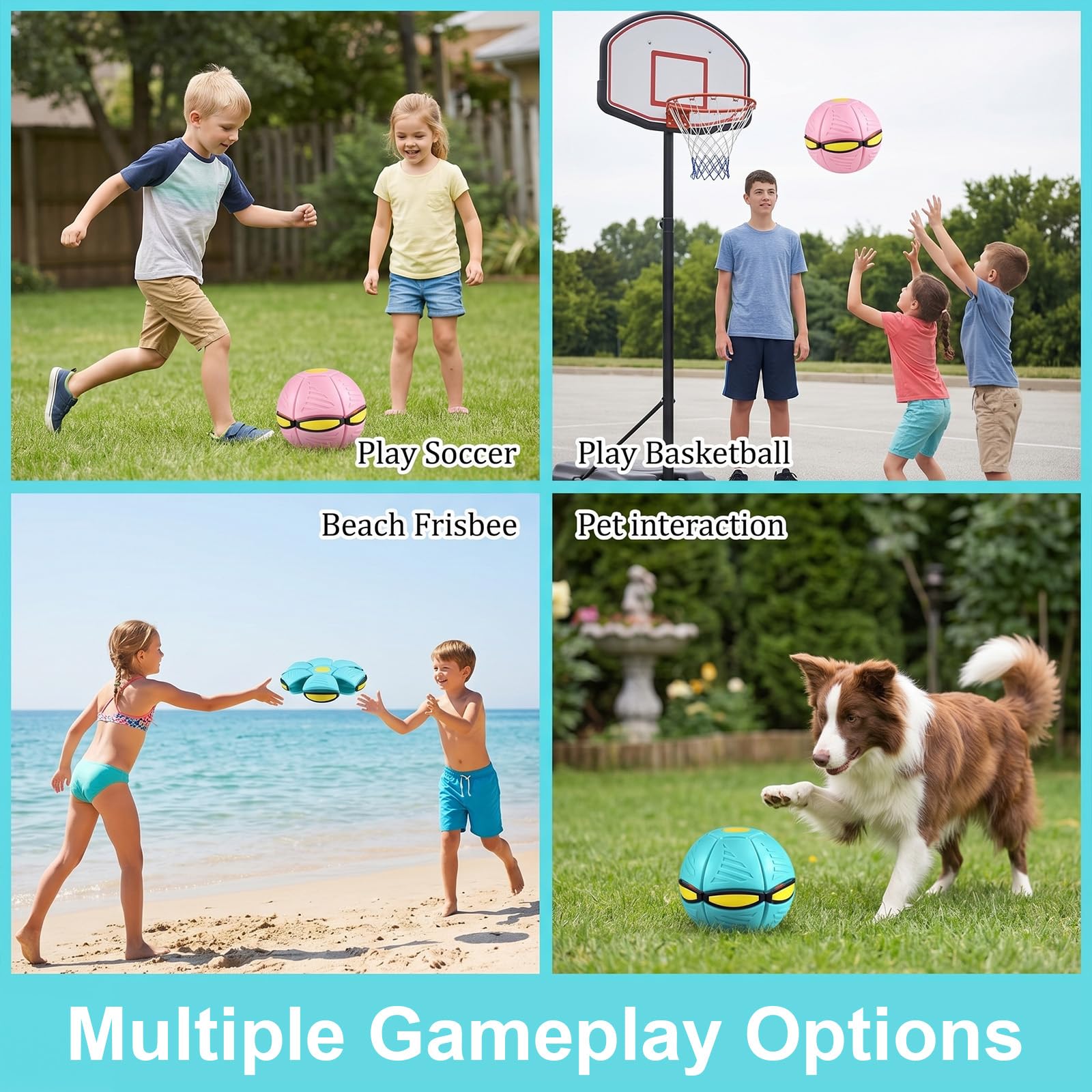 2PCS Giocattolo Interattivo,Palla Magica Volante e Rimbalzante | per Bambini,Pet Toy Flying Saucer Ball Dog Toy,Frisbee Volante Trasformabile in Pallone,Blu,Rosa