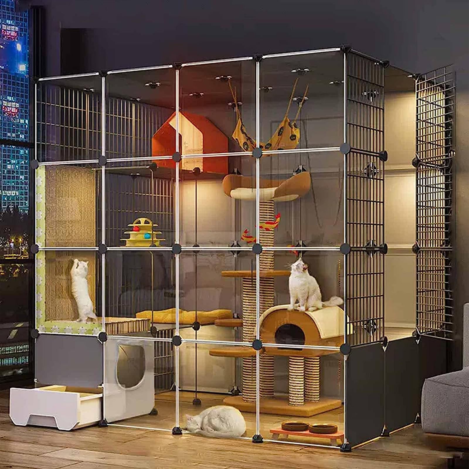 asdchZen Indoor/Outdoor Cat Cage,Cat Cage With Litter Box,Pet Playpen For Cats,Transparent Design,S For Cats Easy To Clean,Package A,110 * 49 * 109Cm,Package a-145 * 110 * 145CM