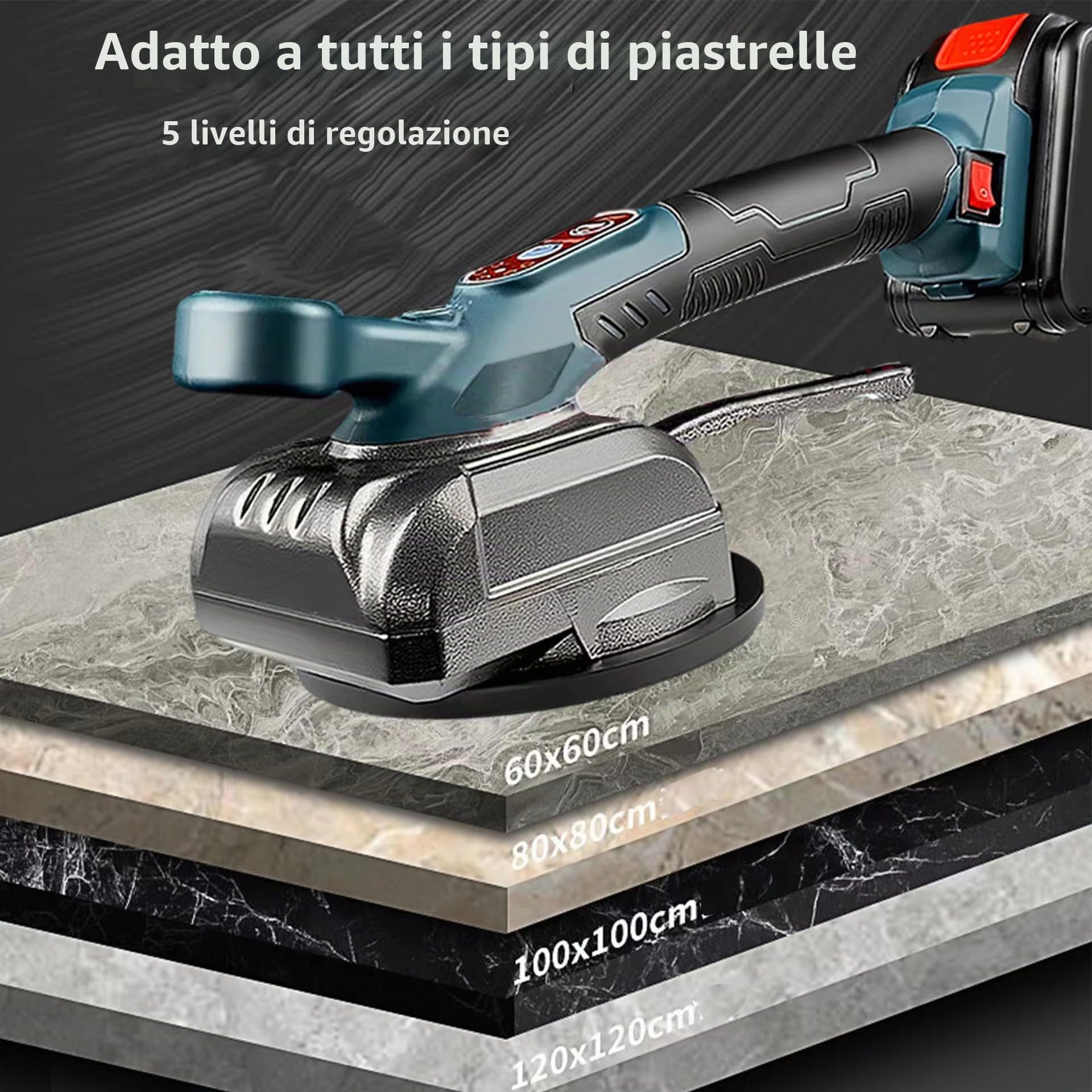 Vibratore per piastrelle a 10 velocità, ventosa 14 cm, 50 kg di assorbimento per piastrelle da 120 x 120 cm (batteria non inclusa)