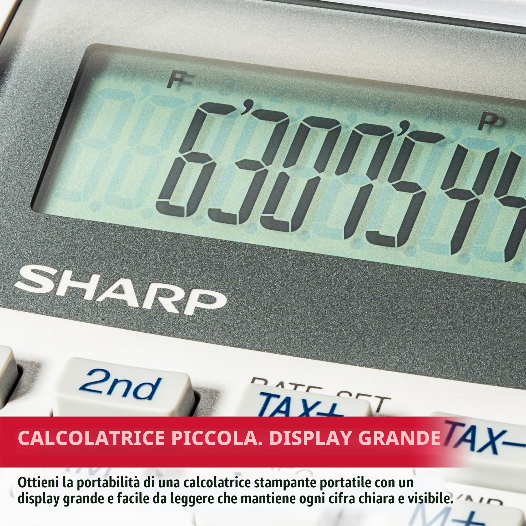 Sharp EL-1611V - Mini calcolatrice da tavolo grigio con display LCD a 12 cifre colori in stampa nero e rosso