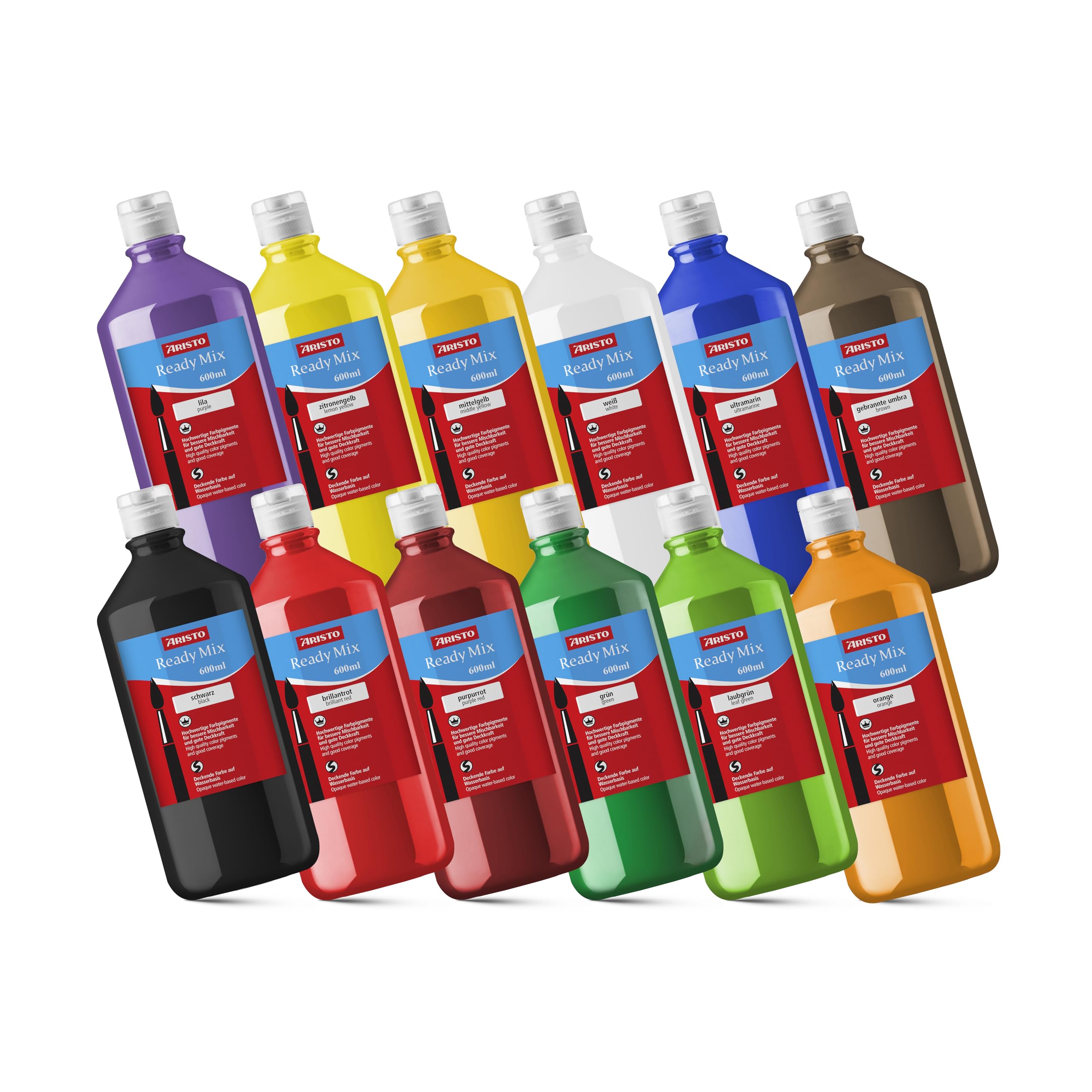 Aristo Ready Mix Flüssigfarbe 12 x 600 ml, Set aus 12 Farben