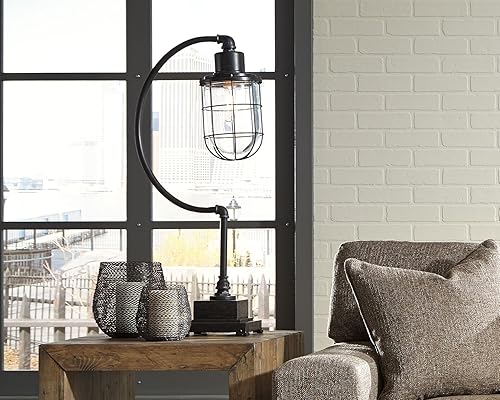 Miniatura 2 de Signature Design by Ashley Jae Industrial - Lámpara de escritorio de metal de 33.25 pulgadas con pantalla de cristal, color negro con acabado antiguo