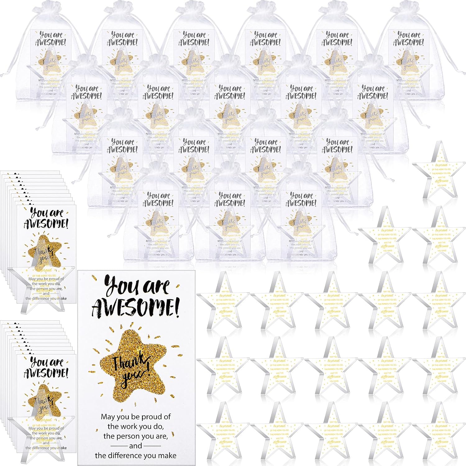 54 Pcs Arylic Appreciation Awards Employee Thank You Gifts Include 18 Star Arylic Appreciation Trophy 18 Inspirational Greeting Cards Thank You Gifts for Coworker Retirement Farewell Office Staff