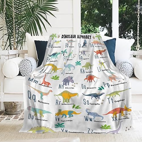 Miniatura 6 de Manta de Bebé del Alfabeto de Dinosaurios, Regalos para Niñas y Niños, Decoración de Dino Jurásico, Manta de Franela de Forro Polar Afelpada Suave