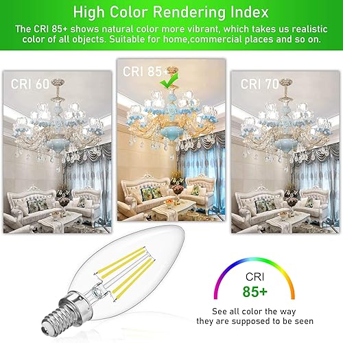 Miniatura 6 de Bombillas LED E12 para candelabro, regulables, 4000 K, equivalente a 60 W, bombilla tipo B, para lámpara de araña, Winshine C35, vidrio