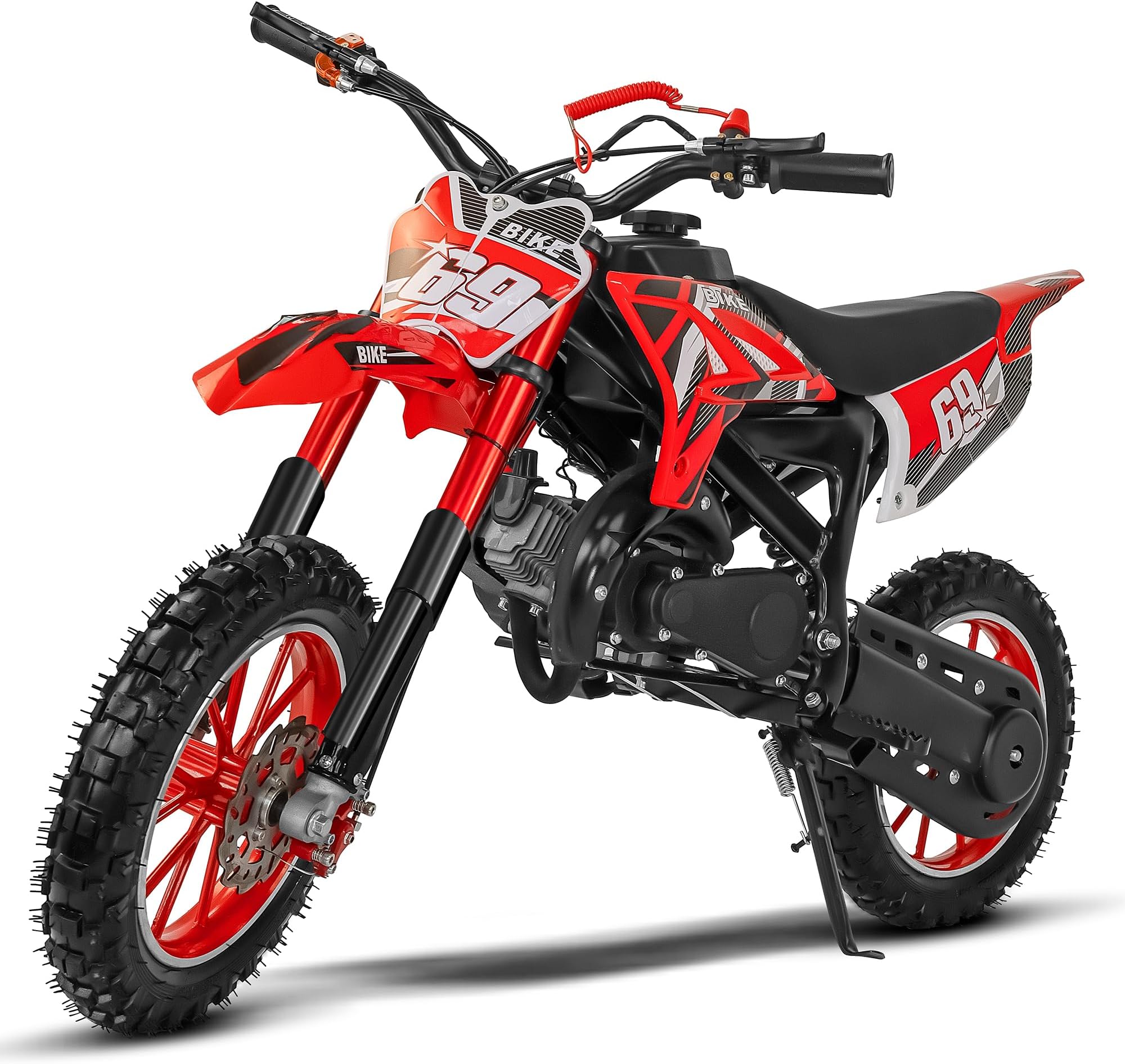 Off-Road Kids Dirt Bikes - 49CC 2-Stroke Gas Powered Dirt Bike, Dual Suspension Youth Motorcycle for Kids 13+ Years Old, 28 MPH Speed, Holds 220LBS, Disc Brakes