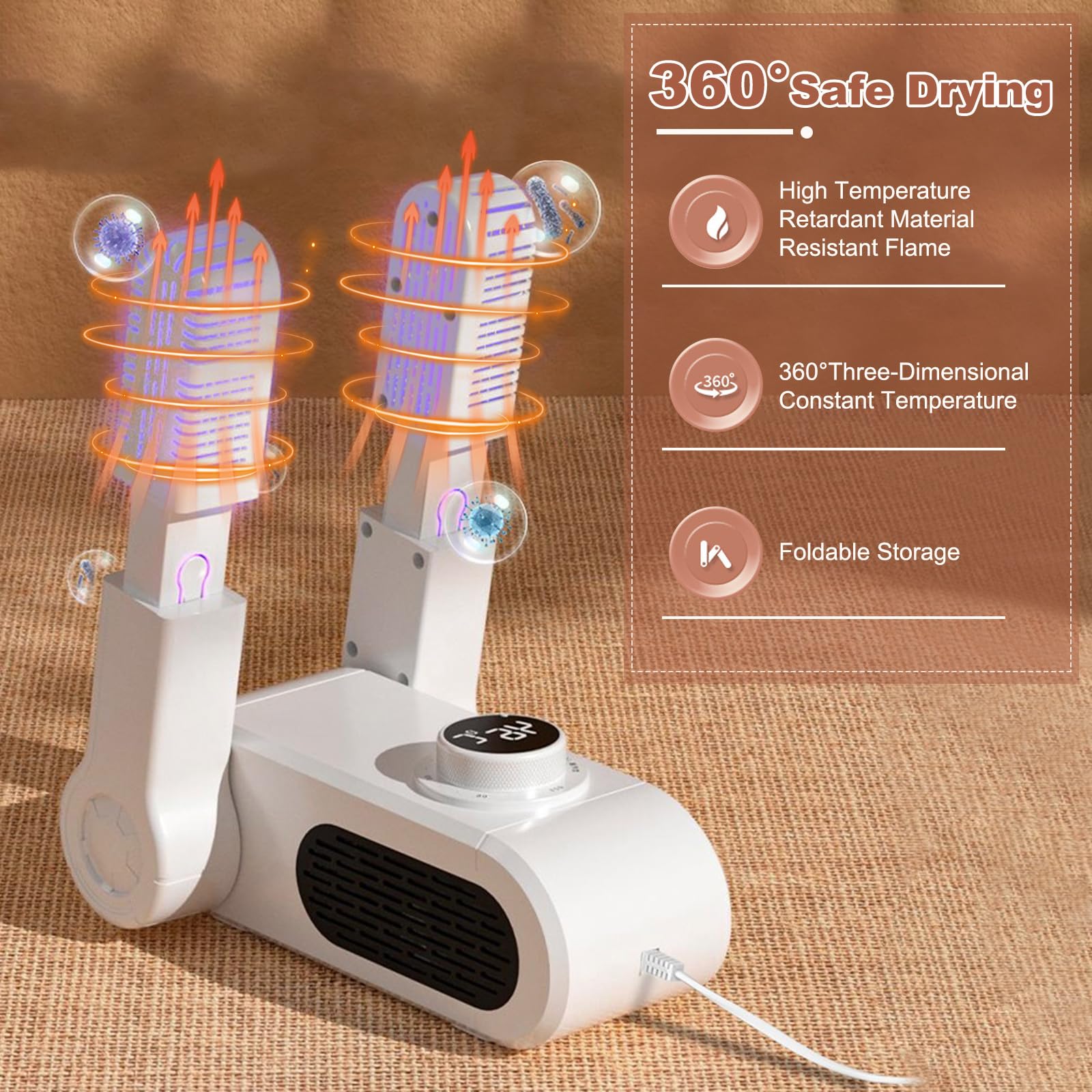 Asciugatore Elettrico Per Scarpe Con Deodorante - Timer E 3 Temperature, Per Stivali E Sneakers - Foto 3