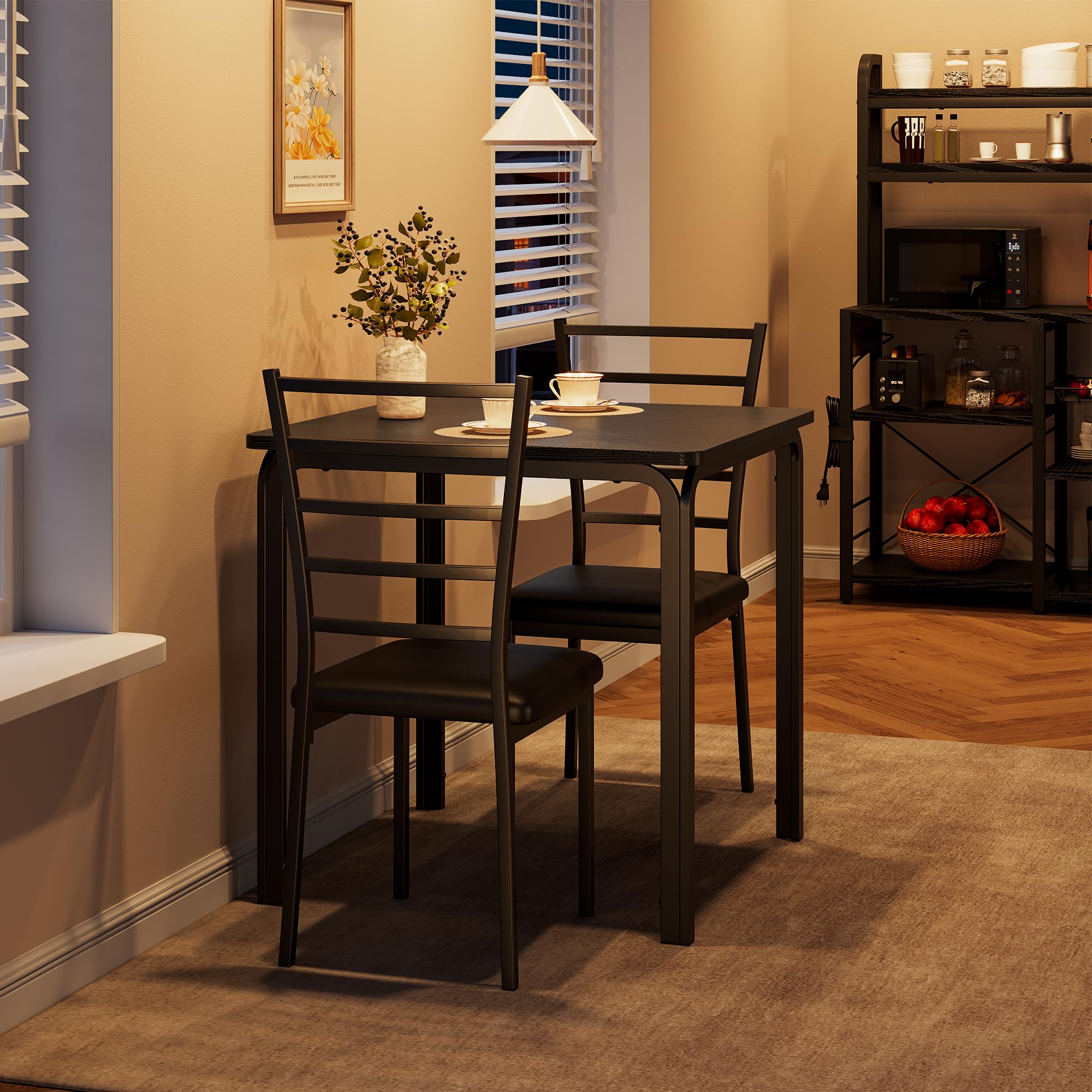 Garvee Mesa Comedor, Set de 1 Mesa y 2 Sillas con Mesa de MDF, Ideal para Hogar y Familia, Uso Interior en Cocina y Salón, Comidas en Familia, Negro