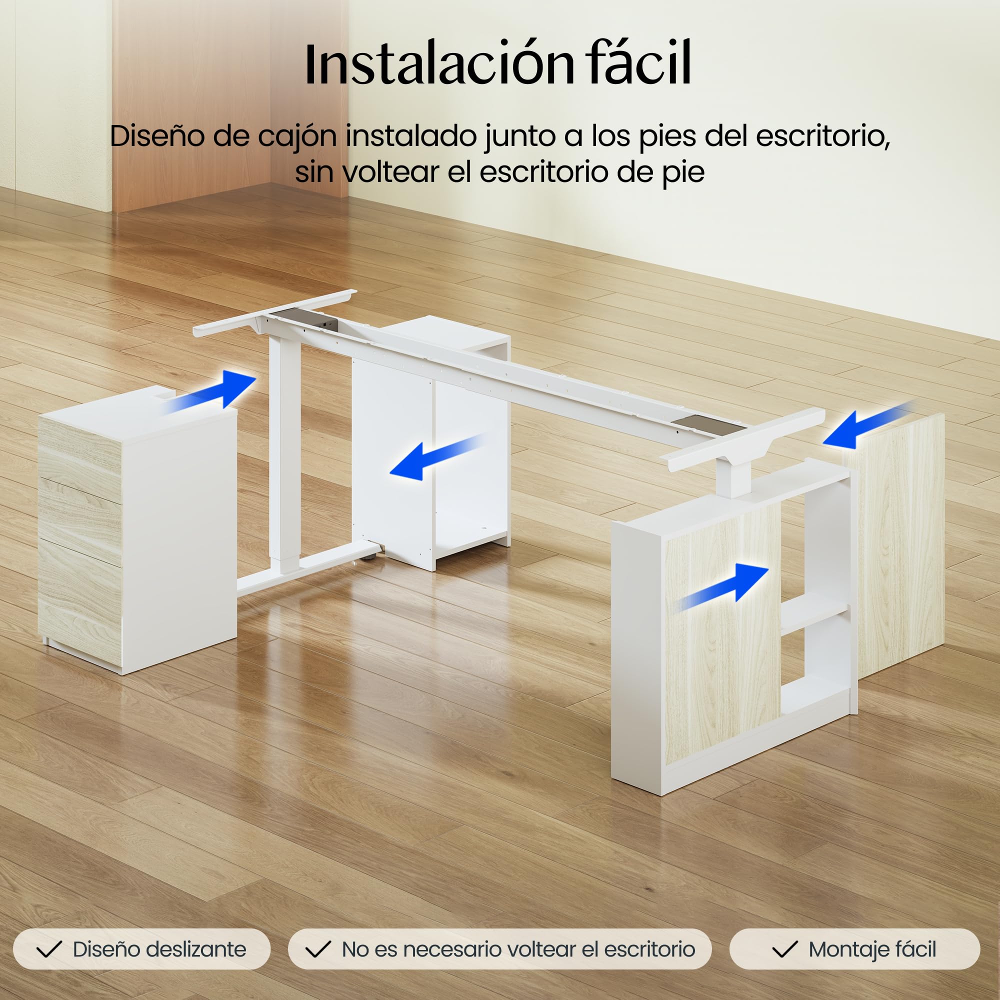 FLEXISPOT Escritorio Elevable Eléctrico 160x80cm con Cajón Lateral Modular, Compartimentos, Cajones y Soporte Fijo para PC, Altura Regulable, Estilo Ejecutivo para Oficina y Estudio Profesional Blanco