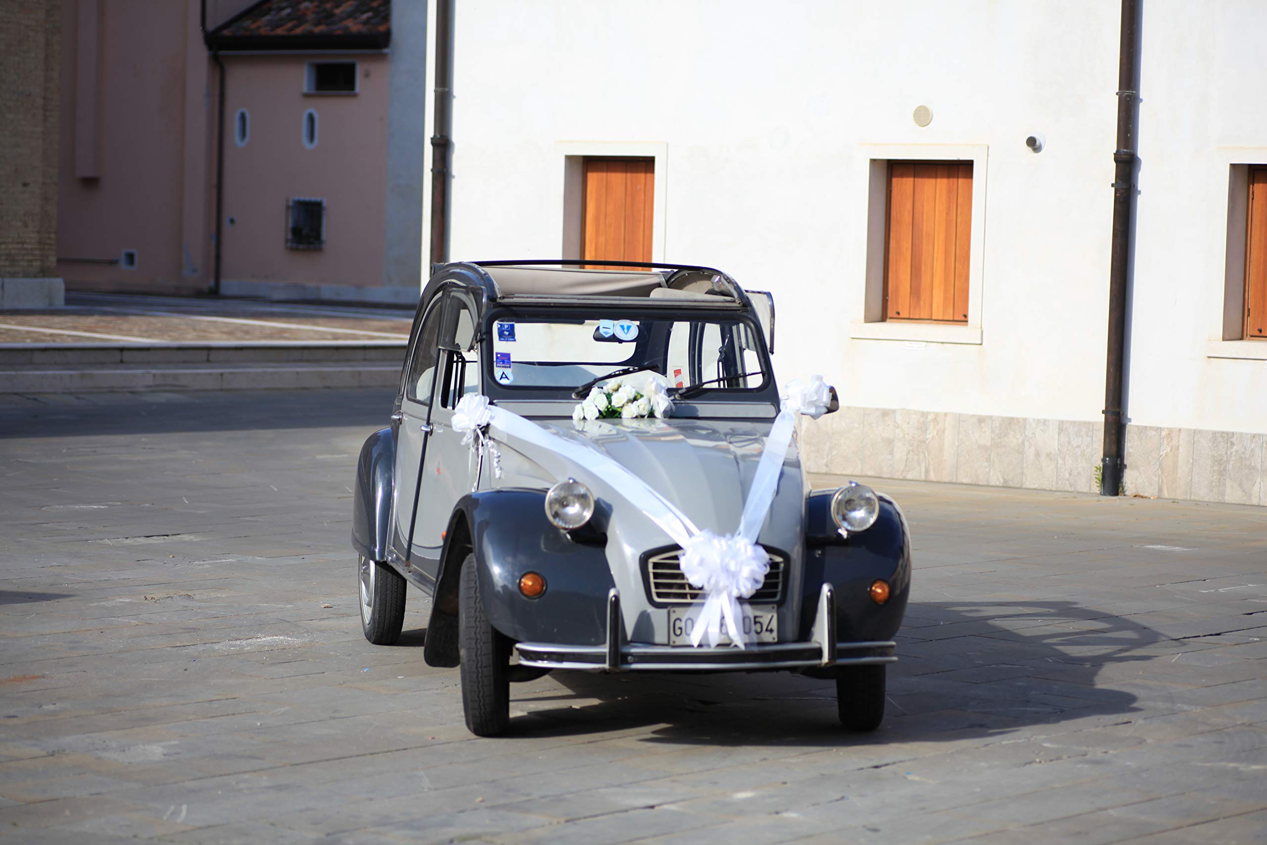 BOLIS Kit COCCARDE Bianco | Decorazione Auto Matrimonio |Fiocchi Auto | Ideale per Auto CASA Nozze Battesimo Laurea Comunione Gran Fiocco