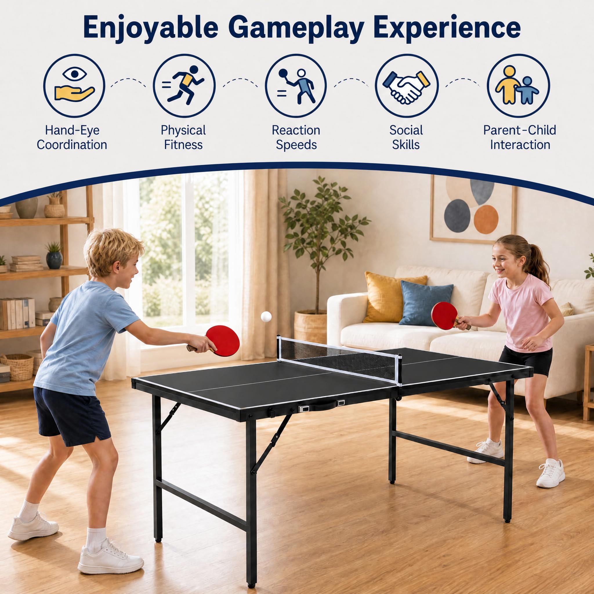 LIFEZEAL Ping Pong Tisch, Tischtennisplatte Mini aus Metall, Ping-Pong Table mit Netz, Bälle, Schläger, Klappbarer Tischtennistisch Set Indoor für Tischtennissport (Schwarz, 152,5 x 76 x 71 cm)