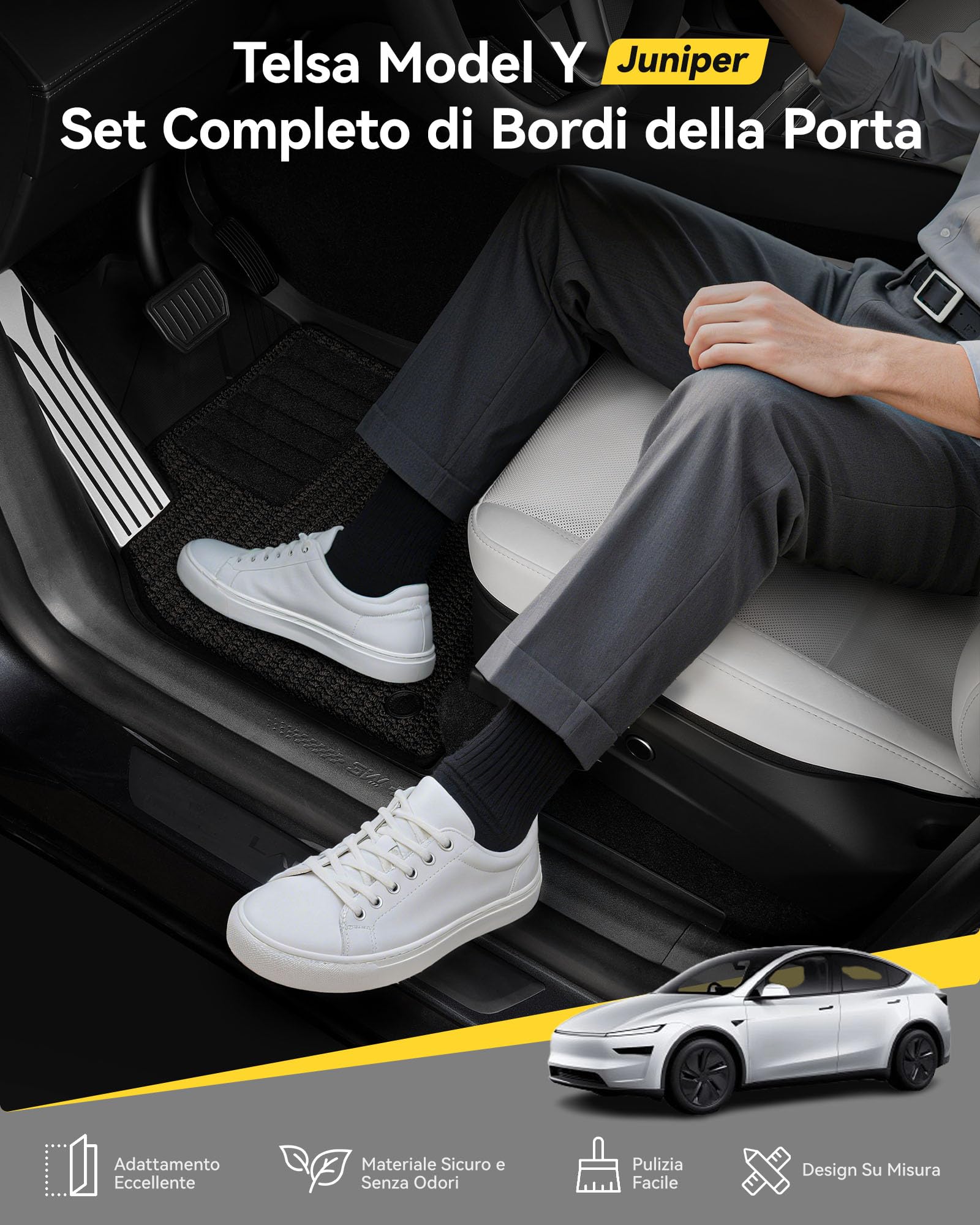 3W Set 9 Protezioni per Soglia per Tesla Model Y Juniper 2025-2026, Soglie delle Porte dell'Auto Anteriori e Posteriori, Protezione del Bagagliaio in TPE, Anti-polvere, Accessorio Auto su Misura