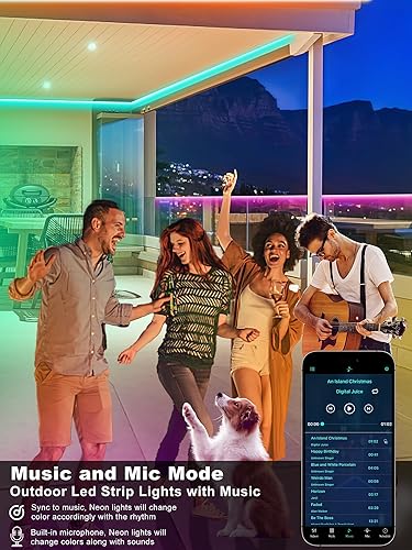 Miniatura 4 de Tira de luces LED para exteriores impermeables de 50 pies (1 rollo), tira de luz LED exterior IP65 impermeable con control remoto y aplicación, tira
