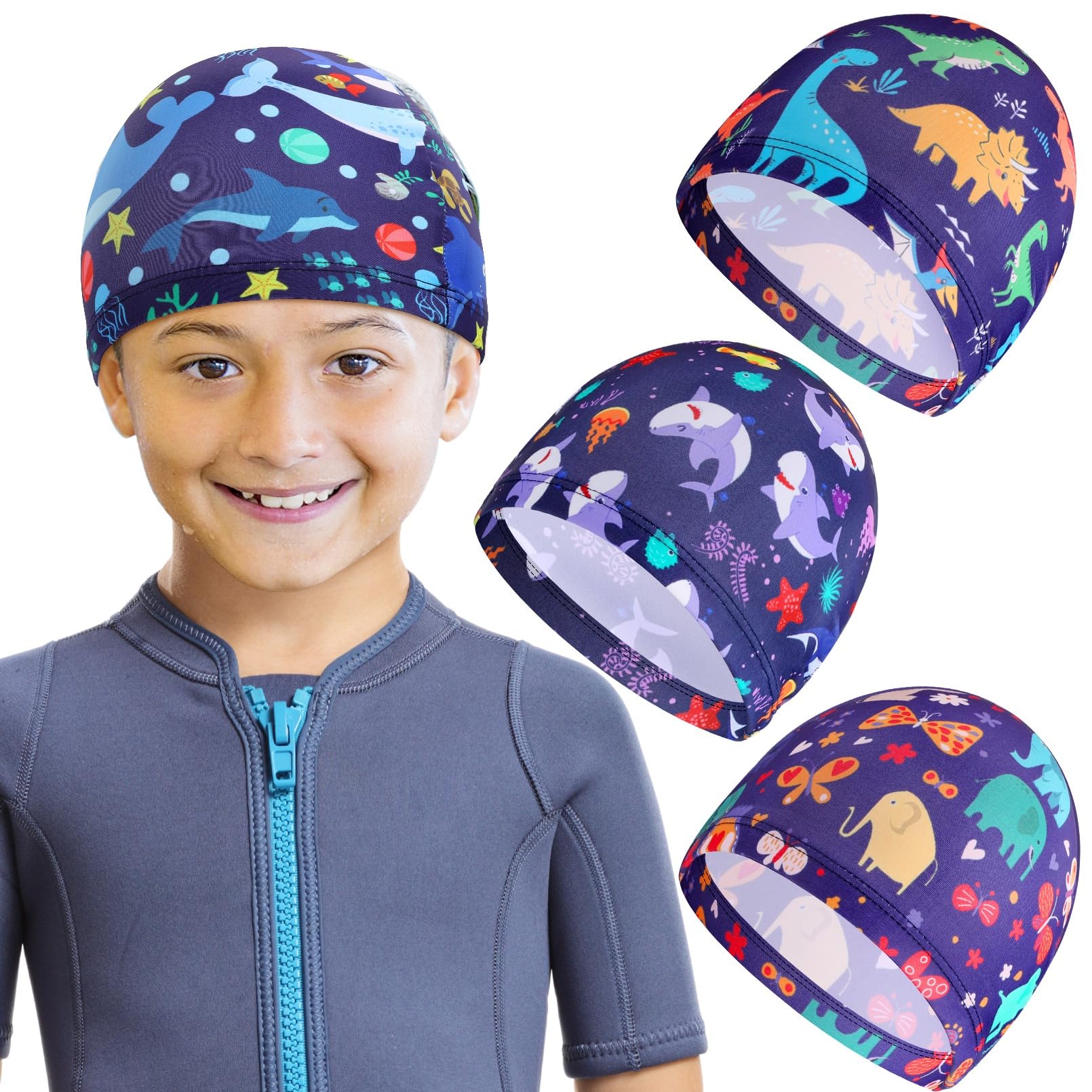 Preocea 4 Pcs Kids Swim Caps, Toddler Swimming Hat, One Size