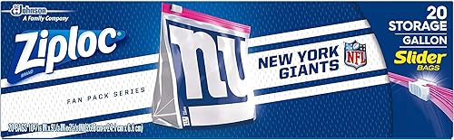 Miniatura 6 de Ziploc Bolsa de almacenamiento deslizante, ideal para aperitivos y para llevar, cola o hogar, 20 unidades, NFL New York Giants (paquete de 2)