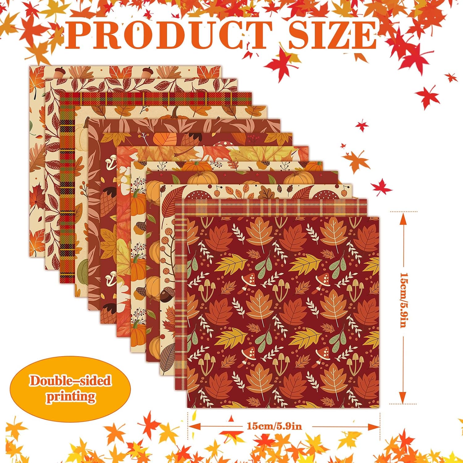 Konsait 24 Sheets Fall Autumn Pattern Paper 5.9"x5.9"Double Sided 12 Designs Pumpkin Maple Plaid Mushroom Acorn Leaf Decorative Paper for Junk Journal Scrapbook Autumn Handmade Crafts