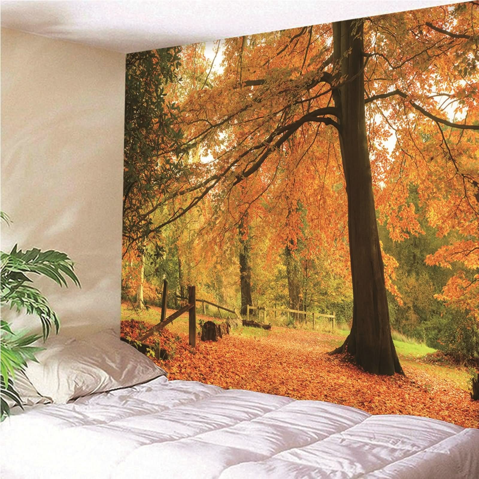 Tapices Salon, Decoración Navideña Hogar Bosque de Arce Poliéster Naranja 150x130CM Regalo Mujer
