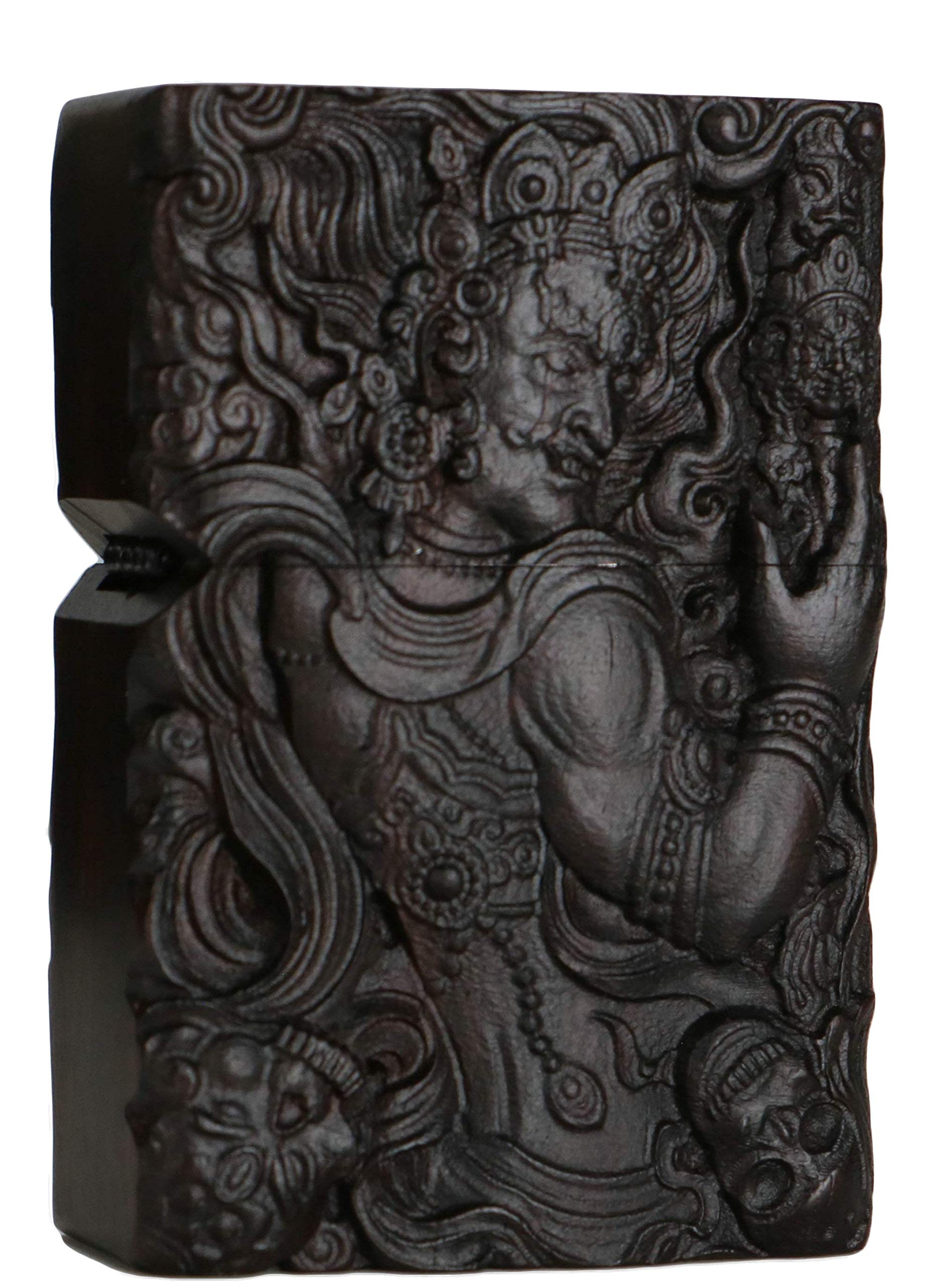 Natural Ebony Black Wood Carved Lighter Outer Casing for Zippo Insert Kit(Fudo Myo-o/Acalanatha 2#)
