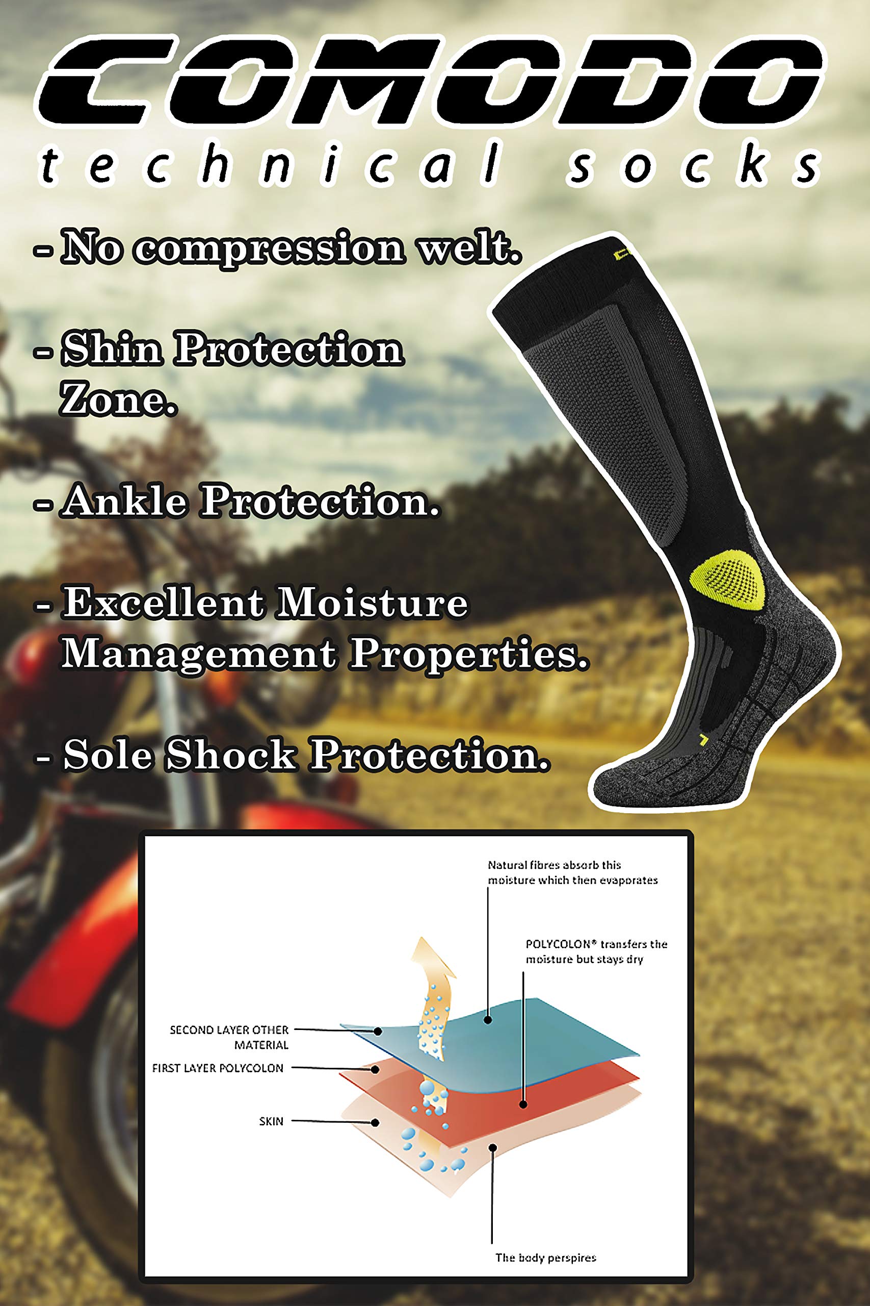 COMODO - Chaussettes Moto Trail | Homme et Femme Chaussettes pour Bottes de Moto (Vert noir, 39-42)