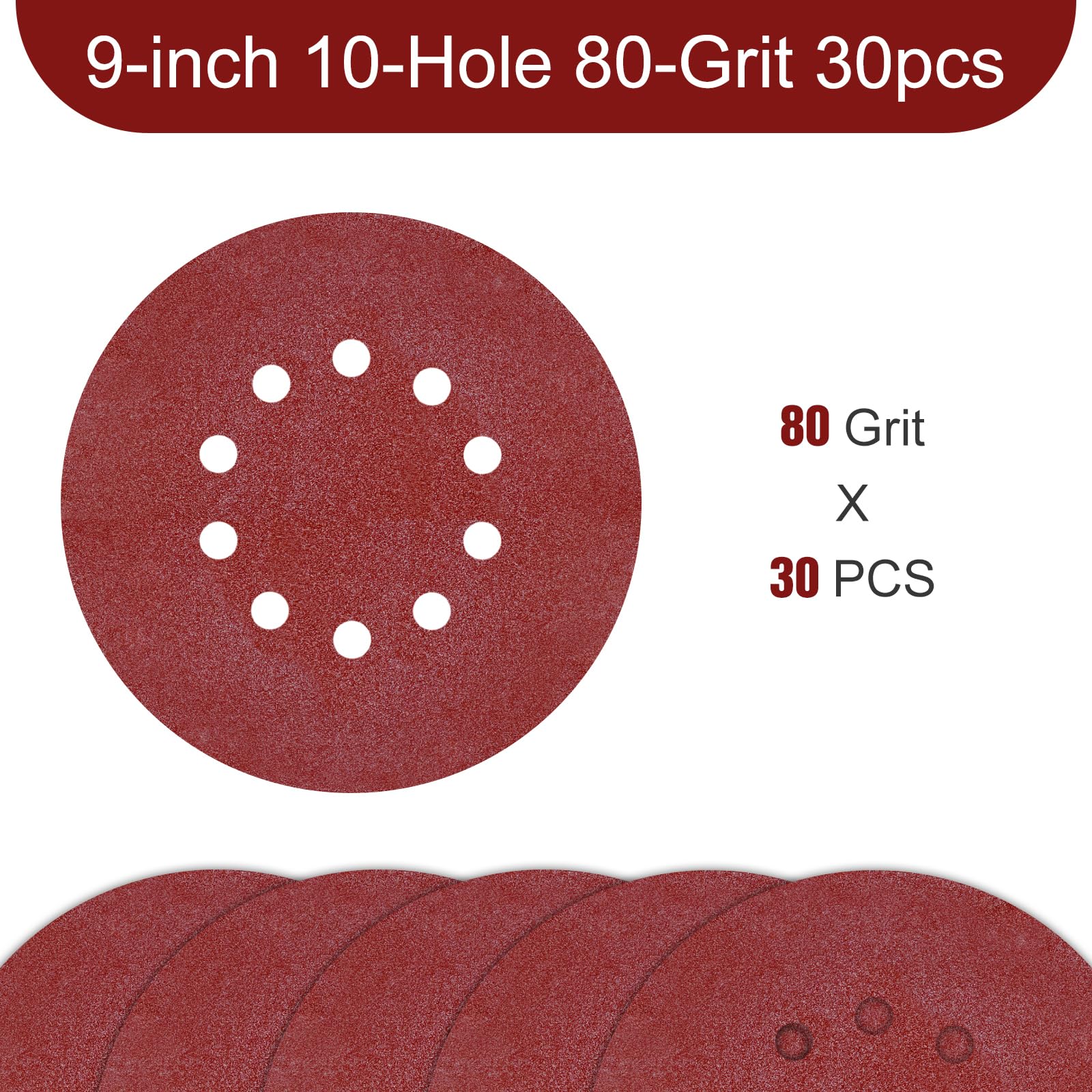 Disco abrasivo a 10 fori da 22,9 cm, grana 80, carta vetrata per cartongesso, 30 pezzi, per levigatrice a soffitto popcorn