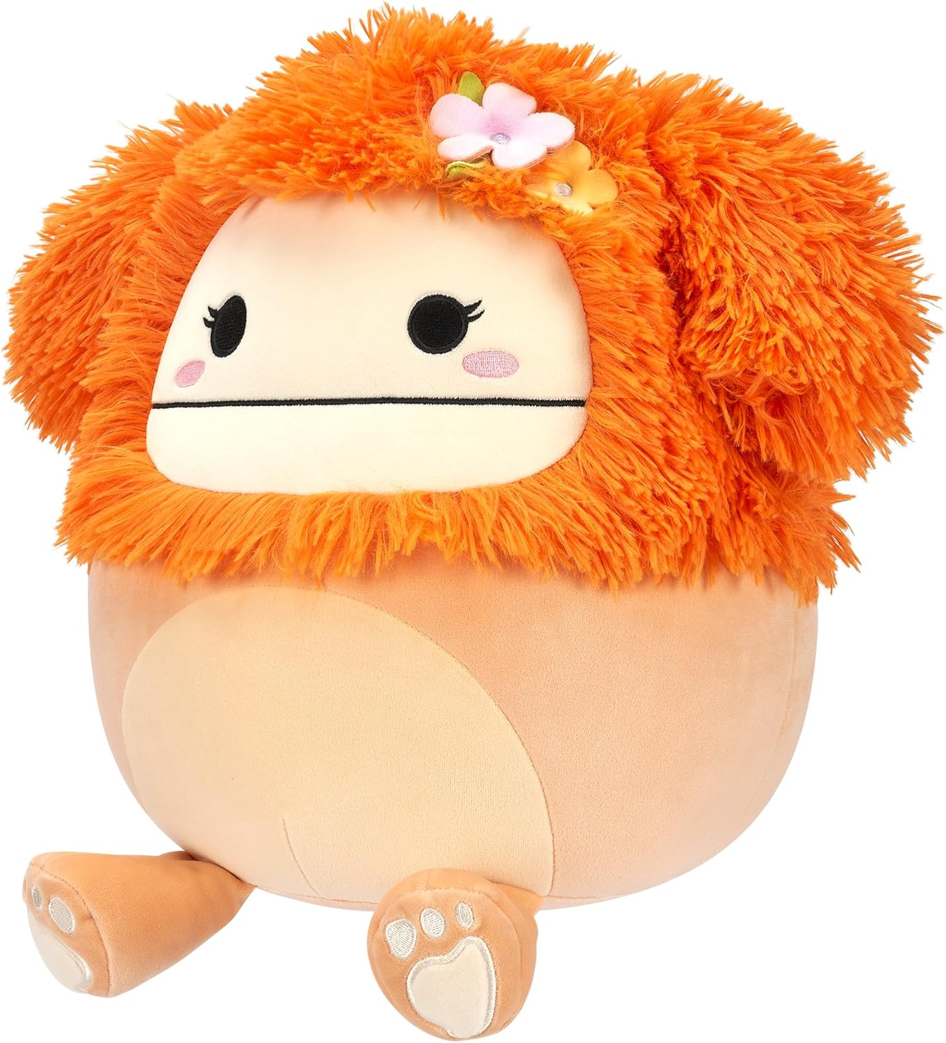 Squishmallows SQCR05428 12-Inch-Shasta The Light Orange Bigfoot with Flower Pin, Multicolour