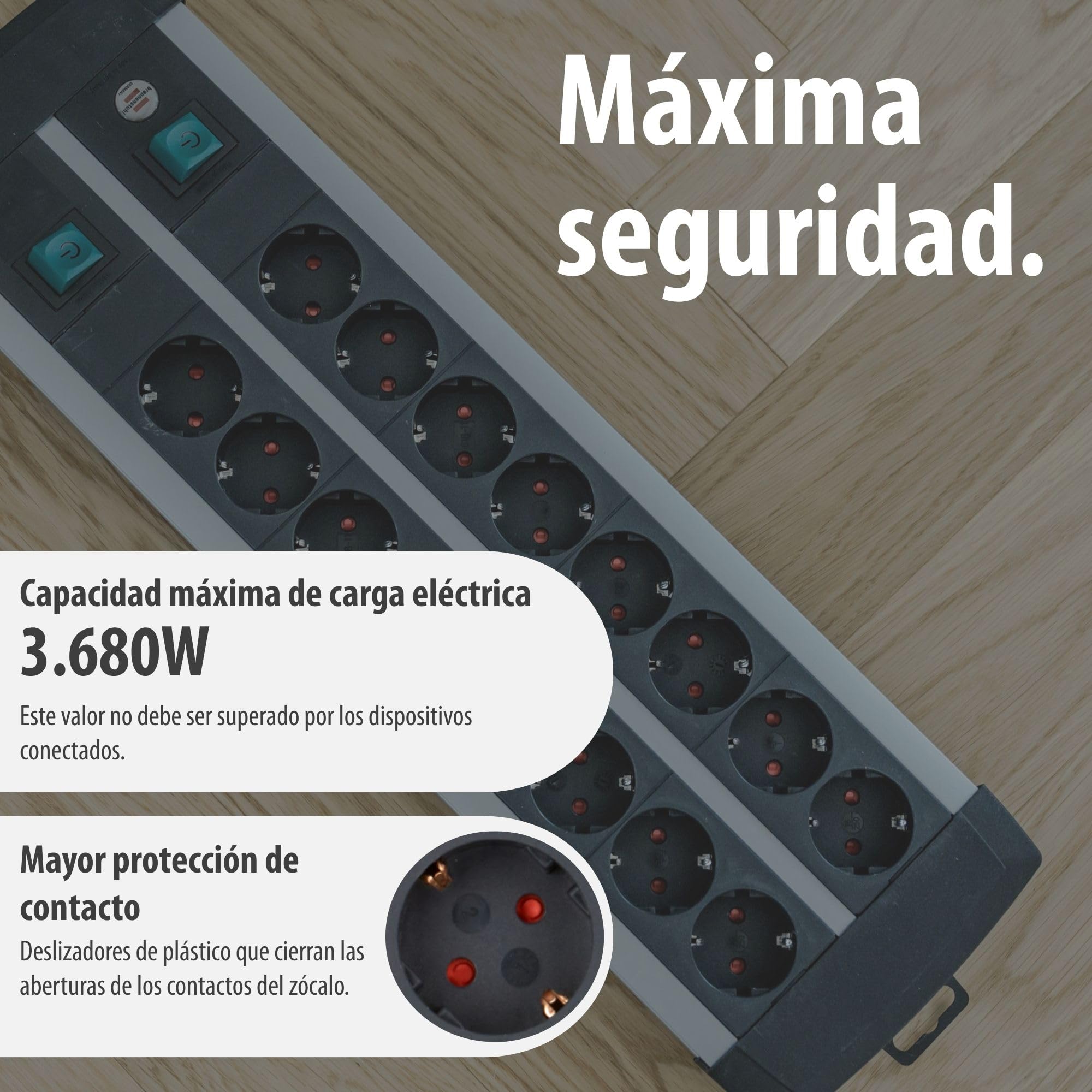 Brennenstuhl Premium-ALU-Line regleta enchufes con 16 Tomas y Interruptor Individual (Cable de 3m, 2X Interruptor Iluminado, Fabricado en Alemania)