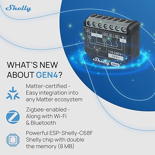 Miniatura 2 de Shelly 2PM Gen4  Interruptor de relé inteligente de 2 canales Wi-Fi, Zigbee & Matter con medición de potencia  Automatización del hogar  Alexa,