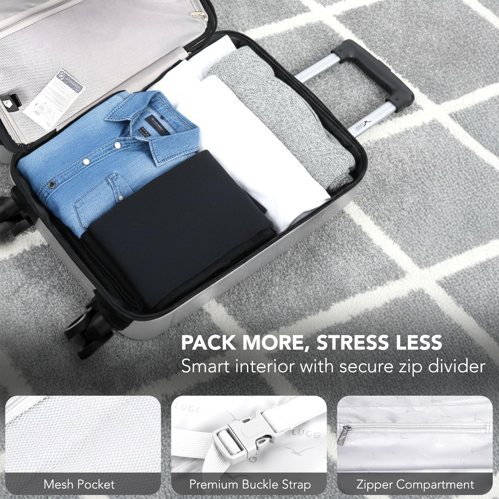 LUGG - Jetset 40cm Suitcase - 40x30x20cm- Ryanair Compatible - Underseat Size - Hard Shell ABS - Spinner & Removable Wheels - Lightweight Travel Luggage- Cream/Brown — view 157