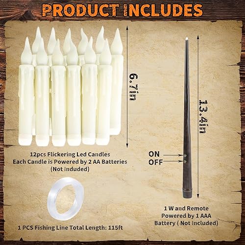 Miniatura 3 de Velas flotantes de Harry con varita mágica de Potter, luz LED parpadeante sin llama, decoración de dormitorio para fiesta en casa, iglesia, funciona