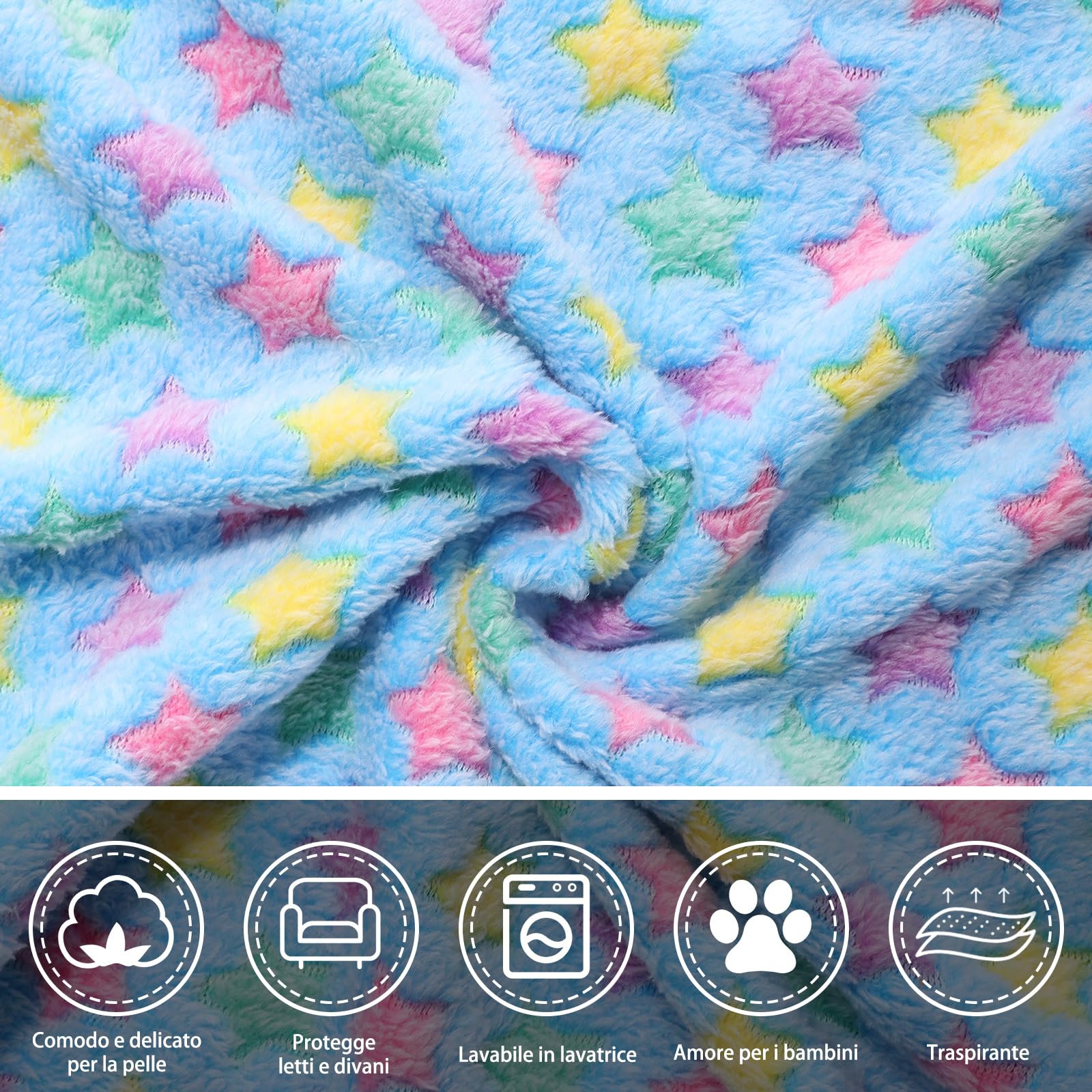COMSLE Coperta per Cani Cane Gatto Lavabile Durevole, 3 Pezzi, Coperte per Cani in Morbida e Calda Flanella, Copertina per Cani Gatti Adatto per Cani di Piccola e Media Taglia, 76 * 52CM Stella